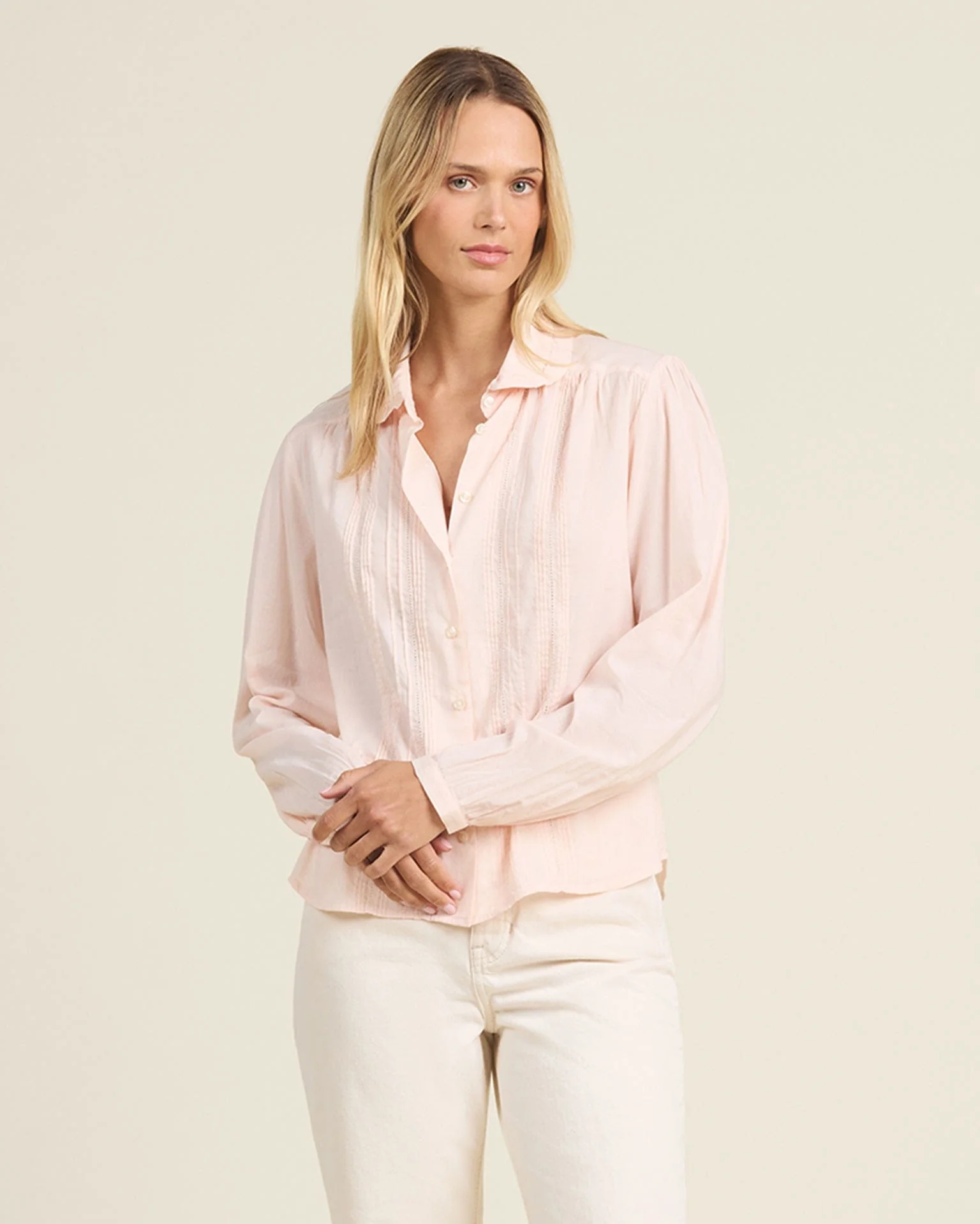 Thalia Blouse Hushed Meadow in Pink Micro Stripe
