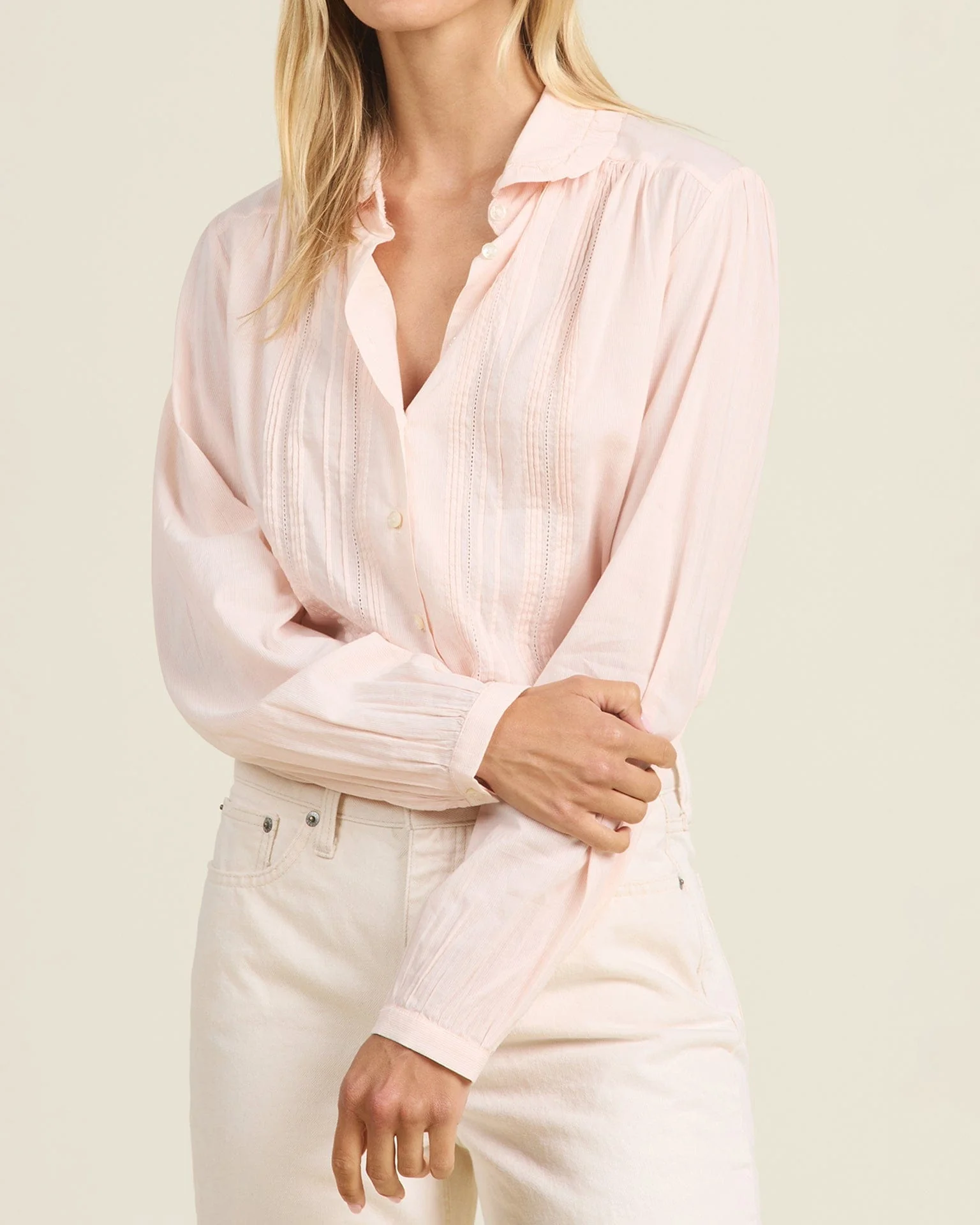 Thalia Blouse Hushed Meadow in Pink Micro Stripe - Image 2