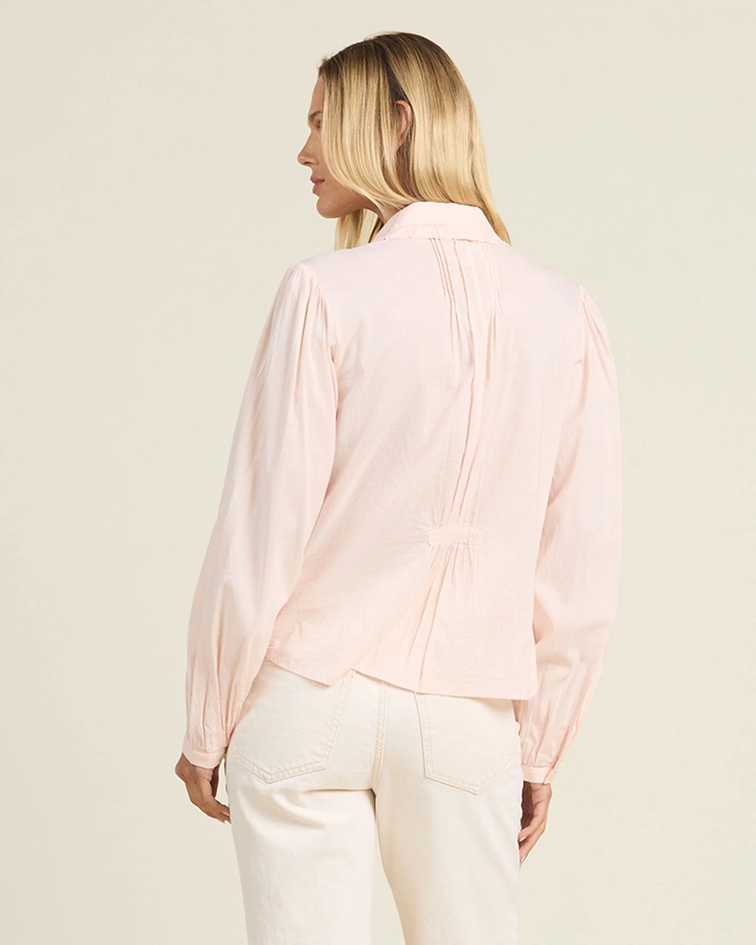 Thalia Blouse Hushed Meadow in Pink Micro Stripe - Image 3