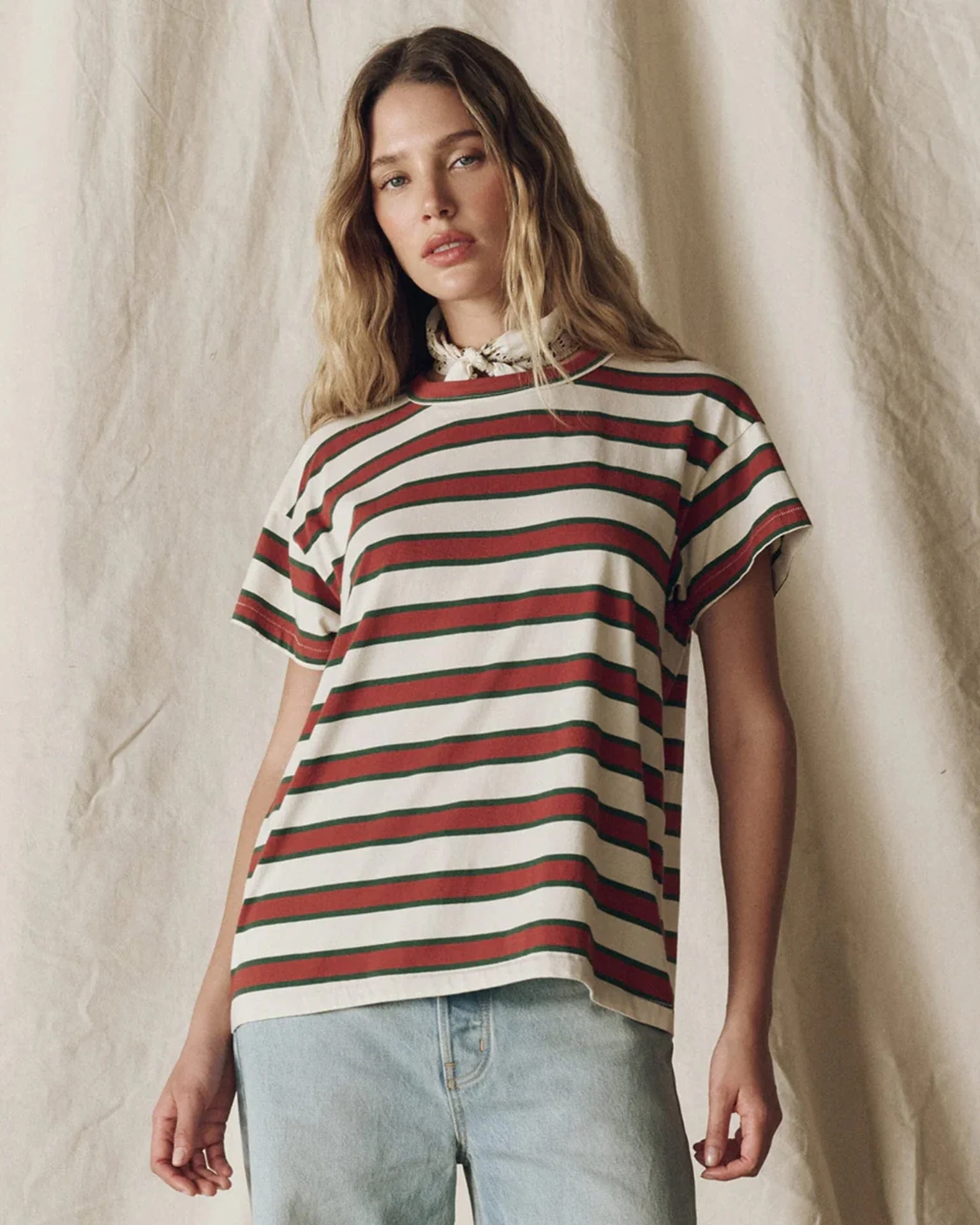 The Boxy Crew in Cream with Brown