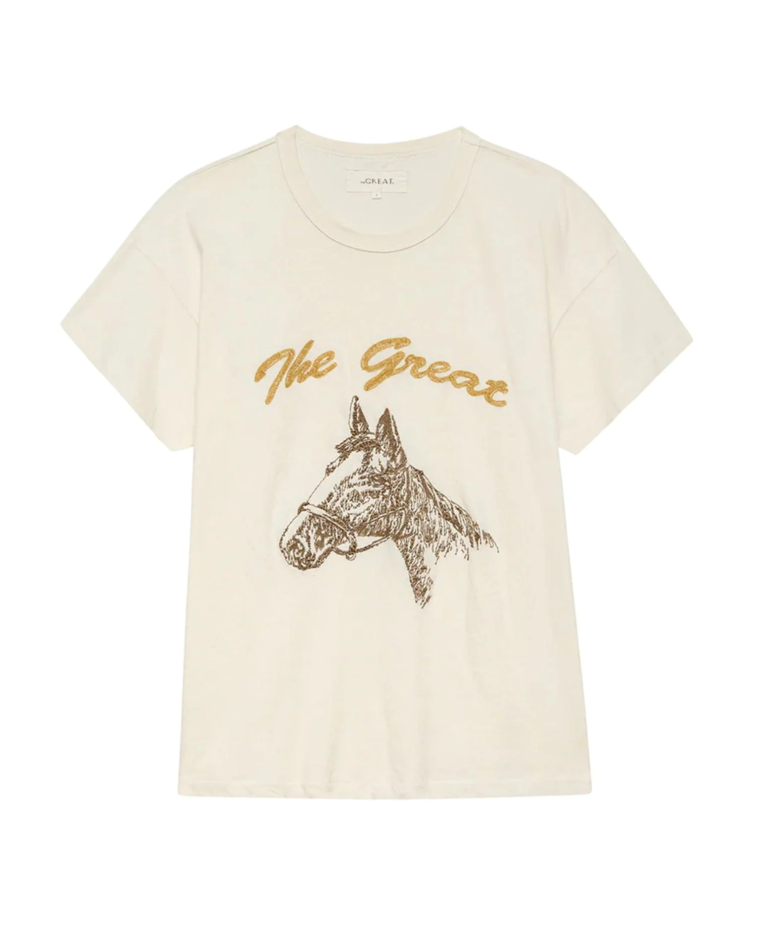The Boxy Crew w/ Horse Embroidery in Washed White - Image 5