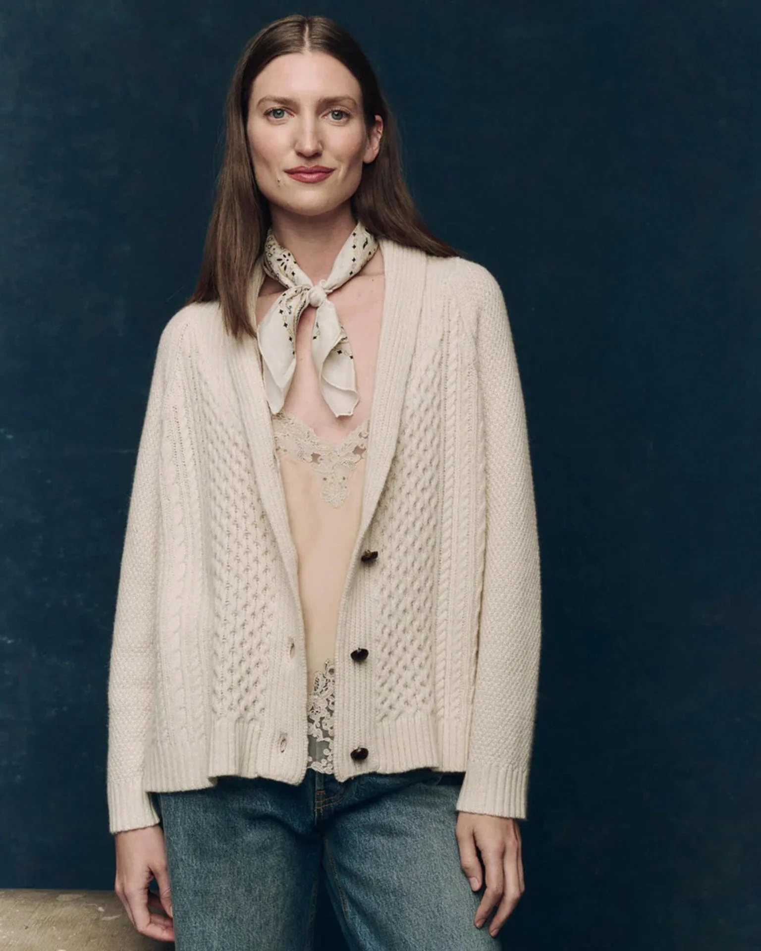 The Cashmere Cable Lodge Cardigan in Cream