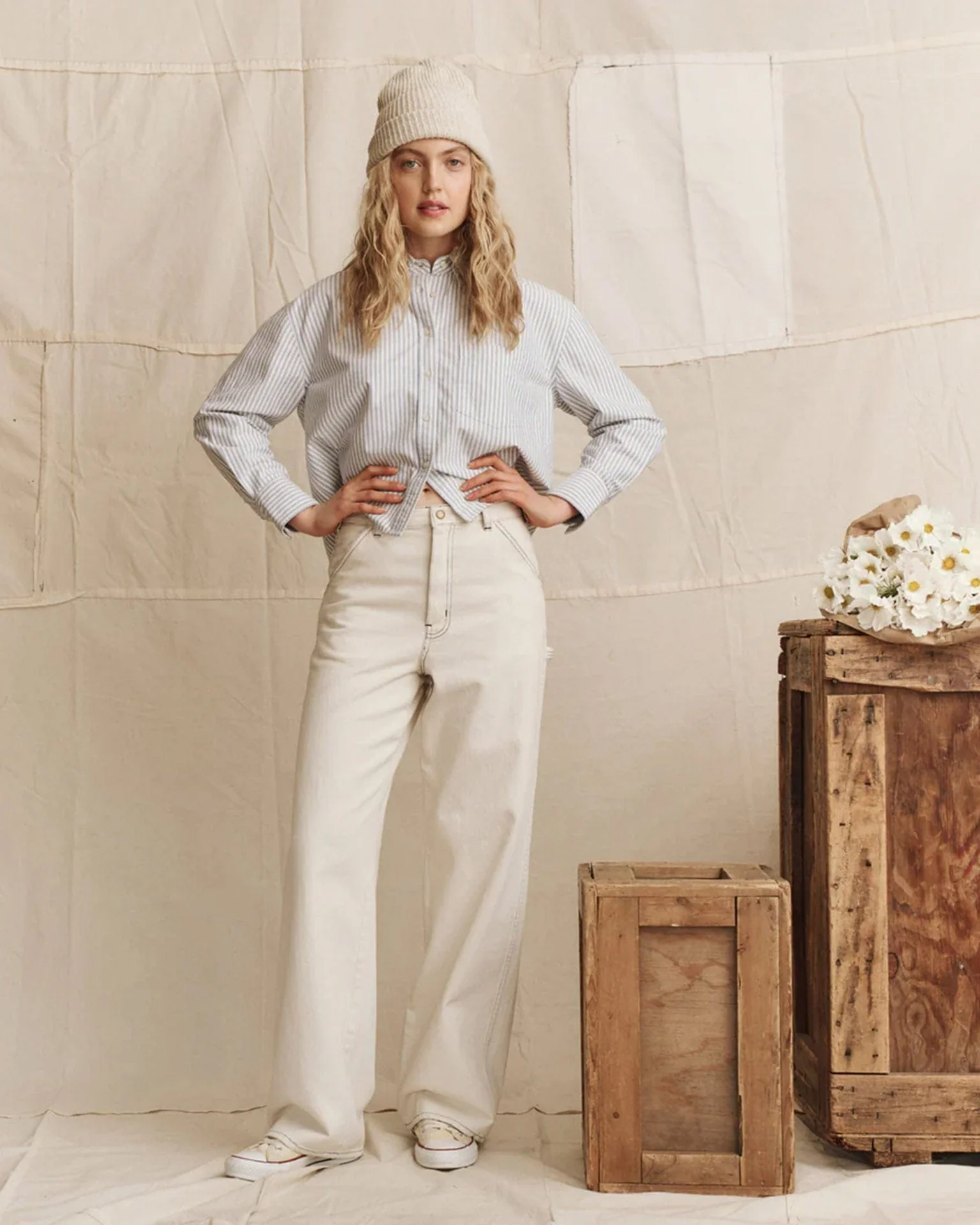 The Cropped Oxford Shirt in Soft Blue Stripe - Image 2