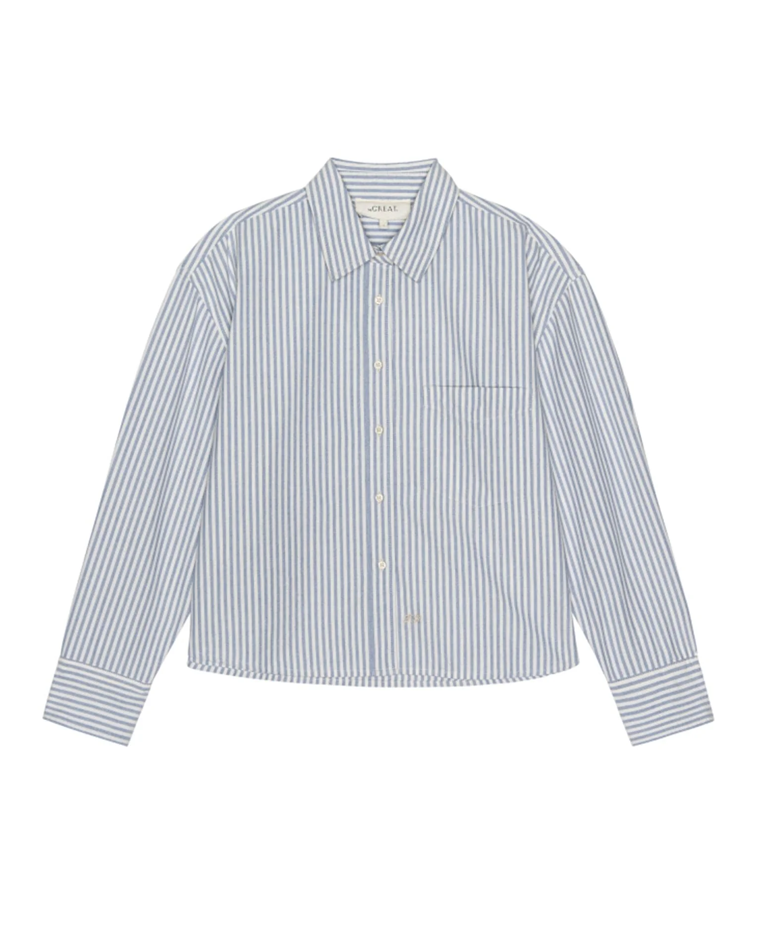The Cropped Oxford Shirt in Soft Blue Stripe - Image 5
