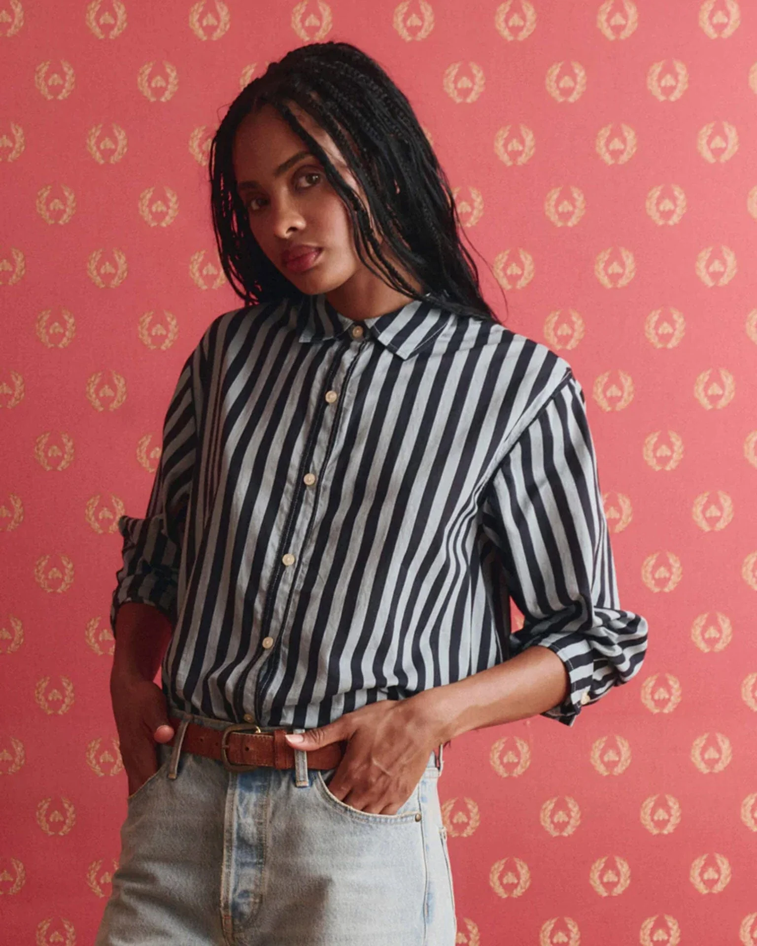 The Daily Button Up in Blue Club Stripe