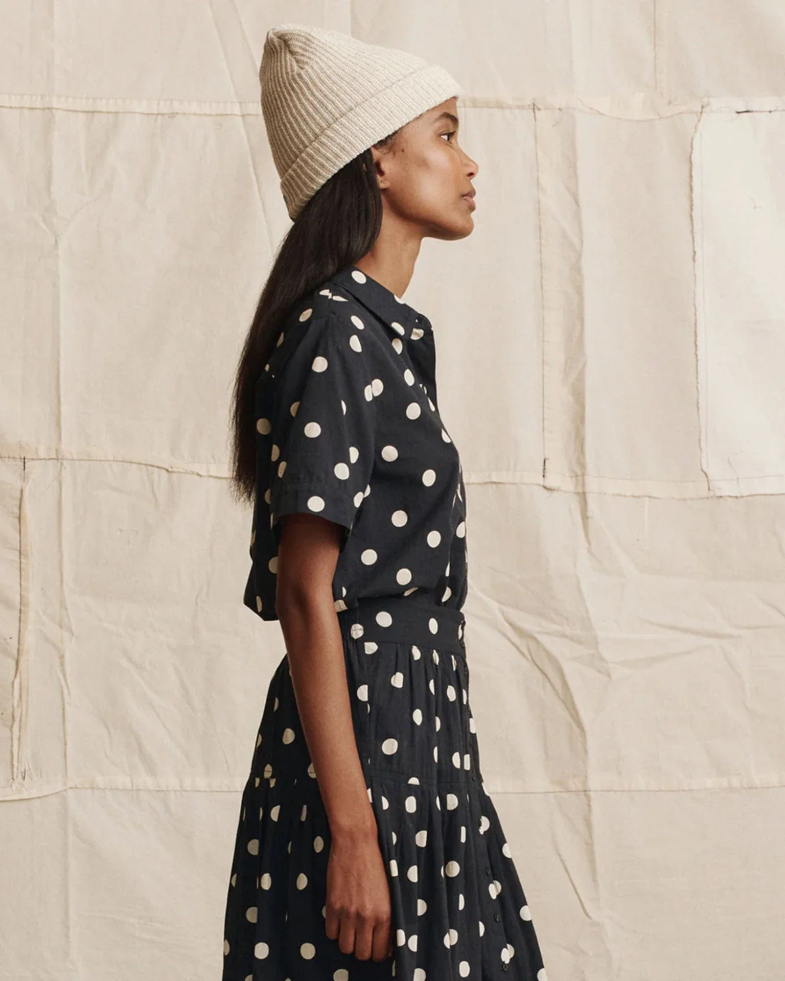 The Messenger Top in Navy w/ Cream Polka Dots - Image 2
