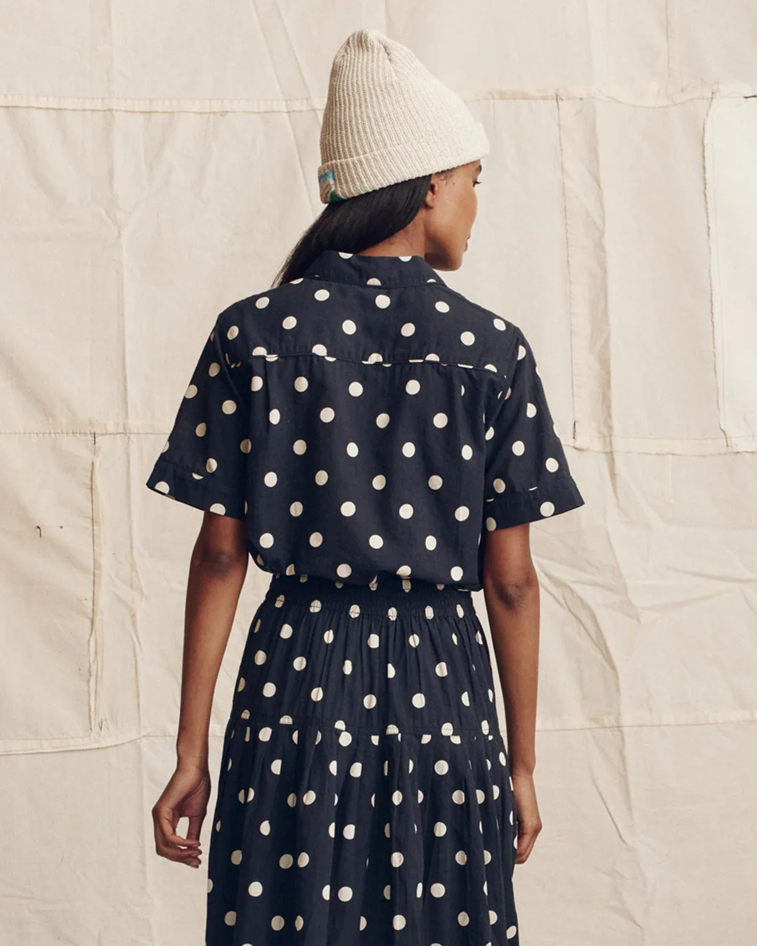 The Messenger Top in Navy w/ Cream Polka Dots - Image 3