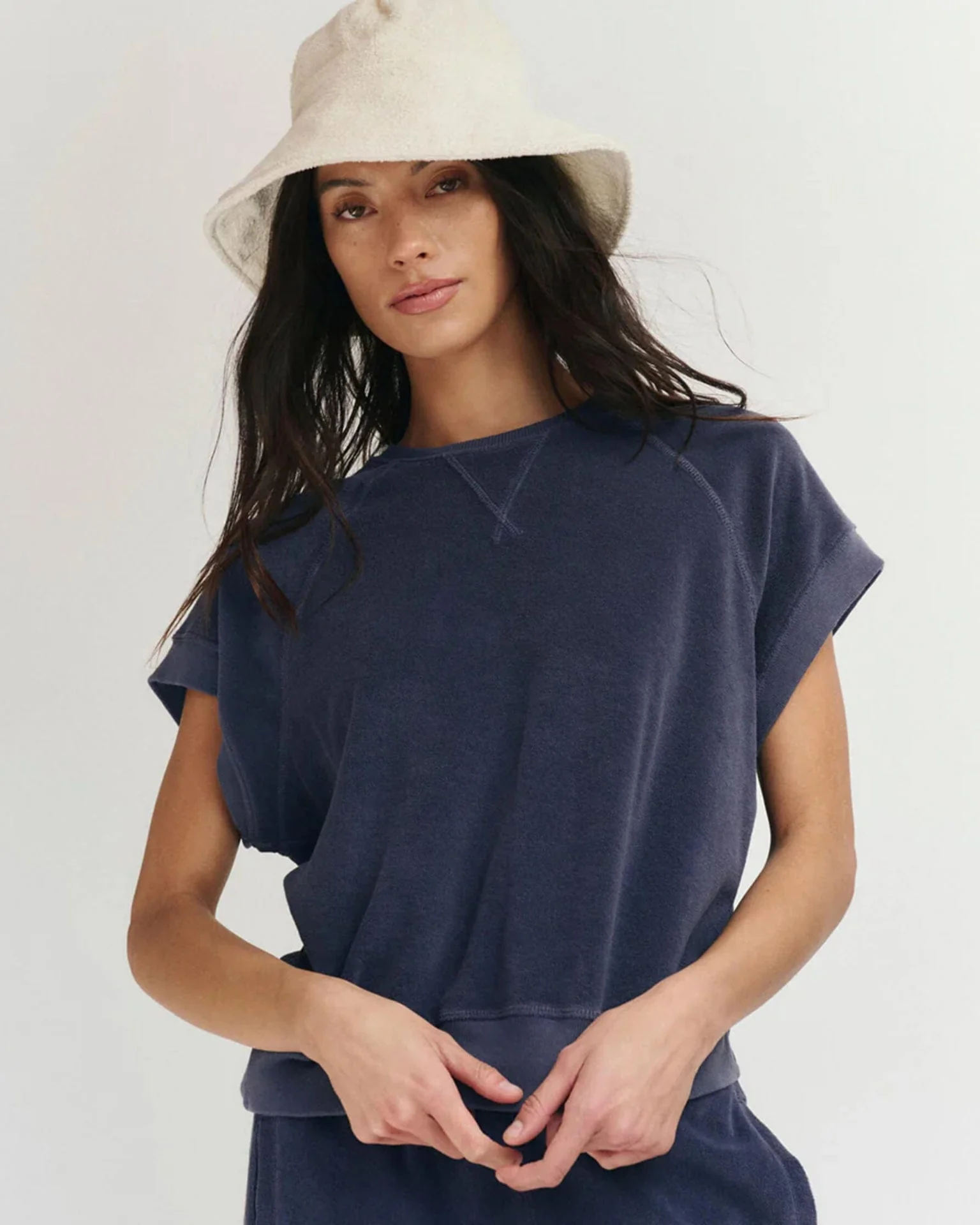 The Micro Terry Wedge Sweatshirt in Vintage Blue