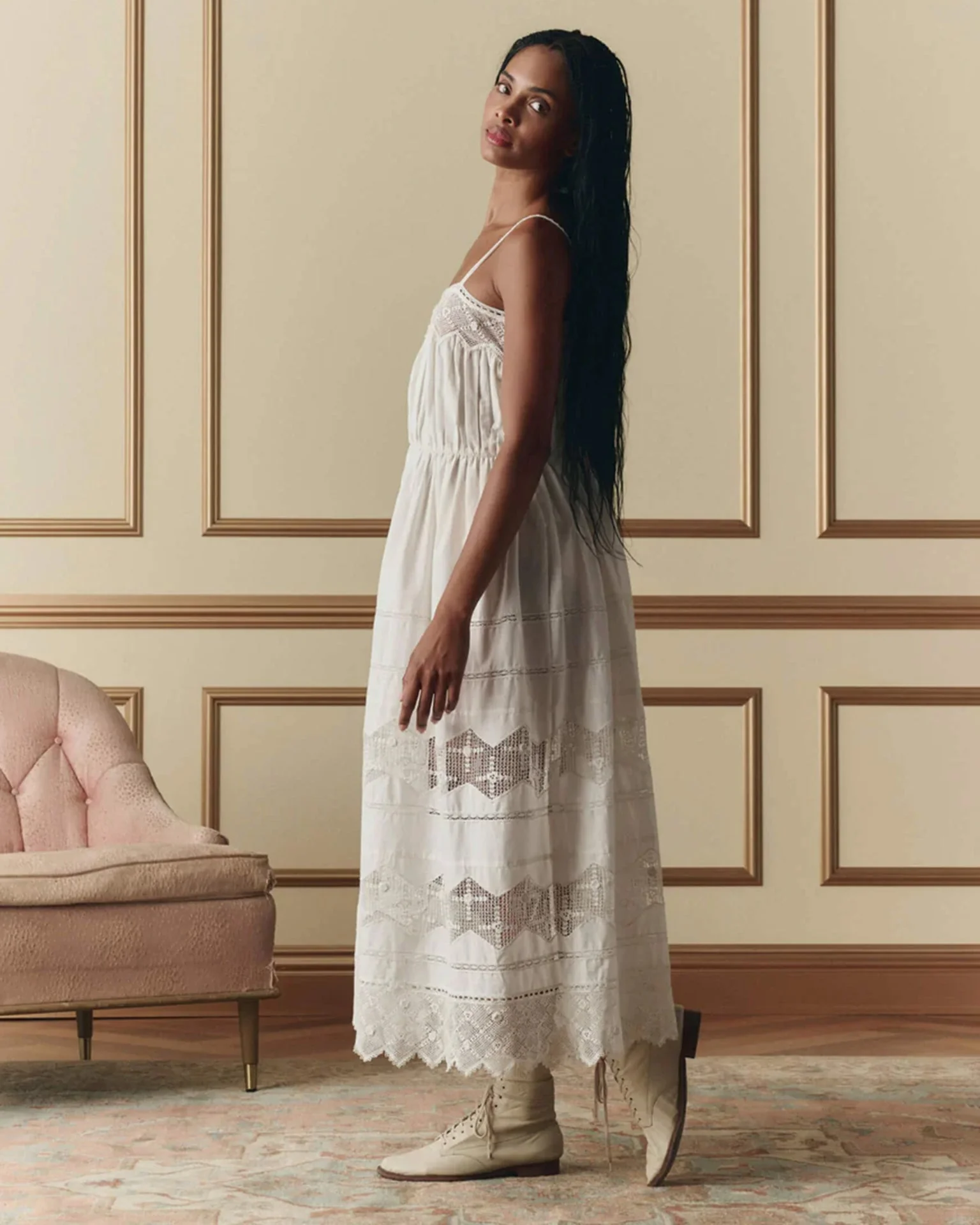 The Rosette Crochet Dress in Cream - Image 2