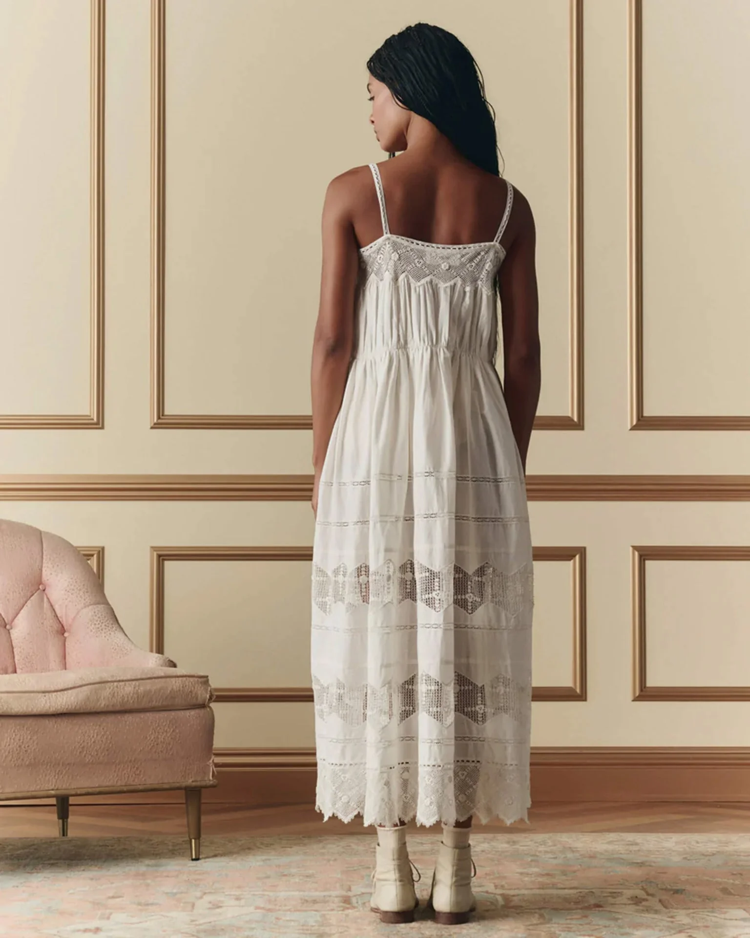 The Rosette Crochet Dress in Cream - Image 3