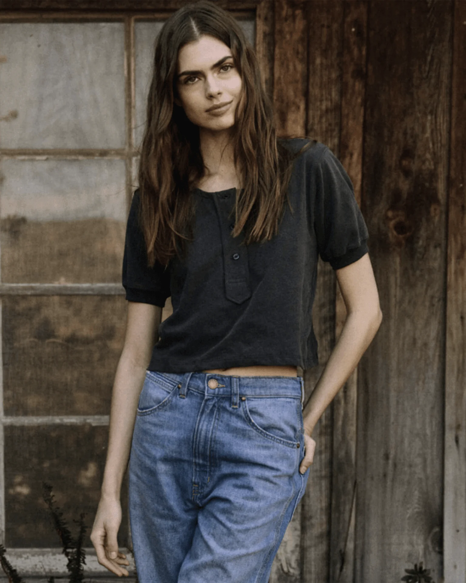 The Scoop Henley in Washed Black
