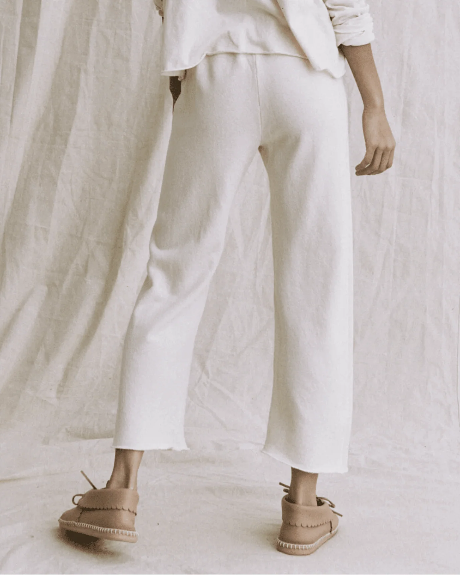 The Wide Leg Cropped Sweatpant in Washed White - Image 4