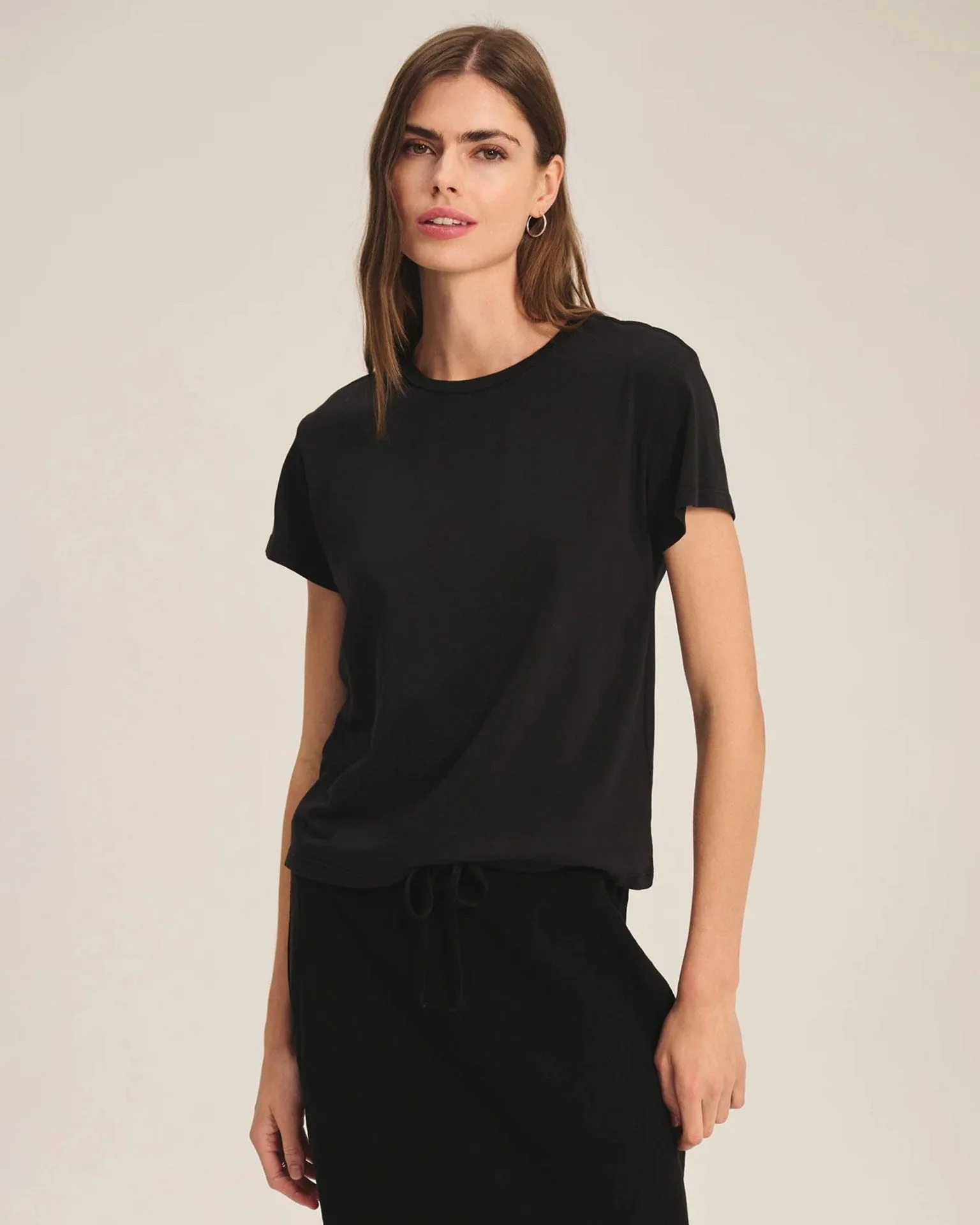 Tia Short Sleeve Crew Neck Top in Black - Image 2