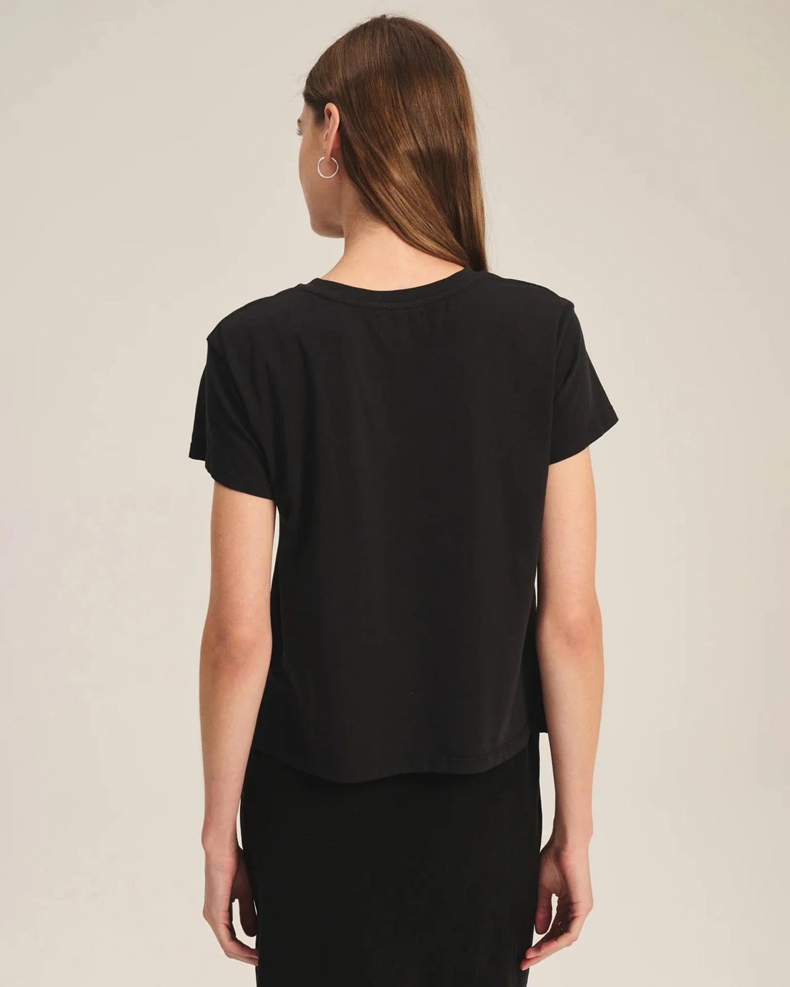 Tia Short Sleeve Crew Neck Top in Black - Image 3