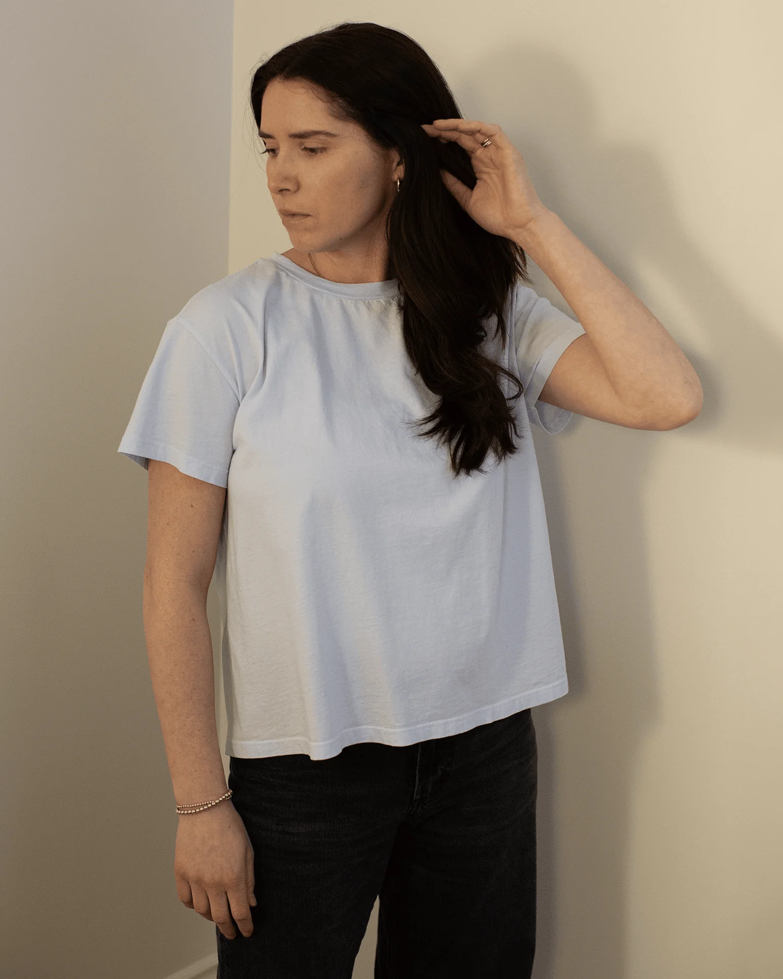 Tia Short Sleeve Crew Neck Top in Ice