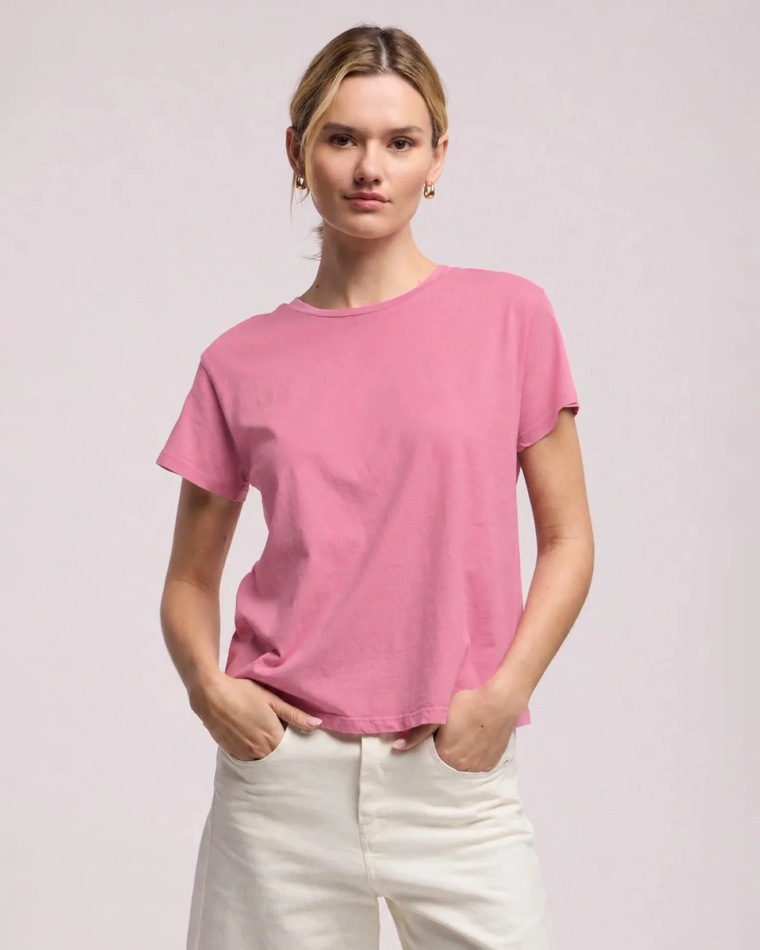 Tia Short Sleeve Crew Neck Top In Sherbert
