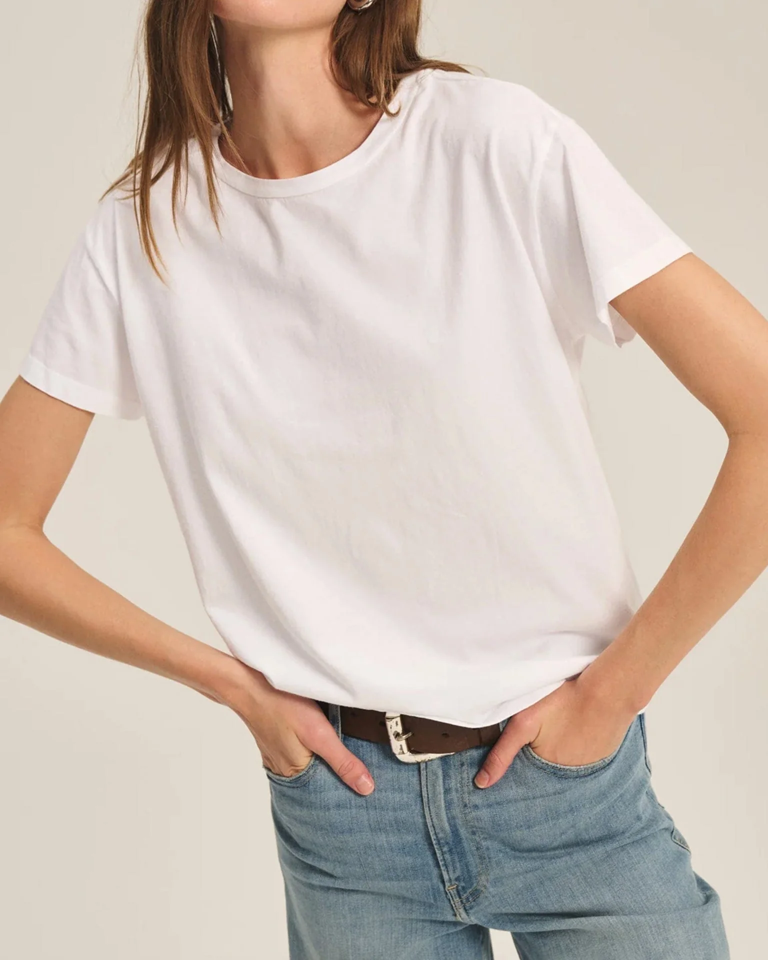 Tia Short Sleeve Crew Neck Top in White - Image 2