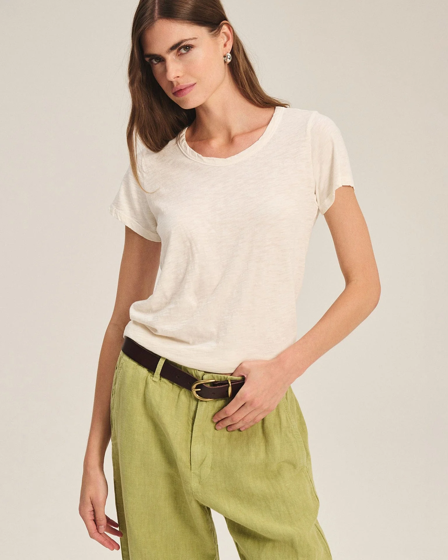 Tilly Short Sleeve Crew Neck Top in Coconut - Image 2