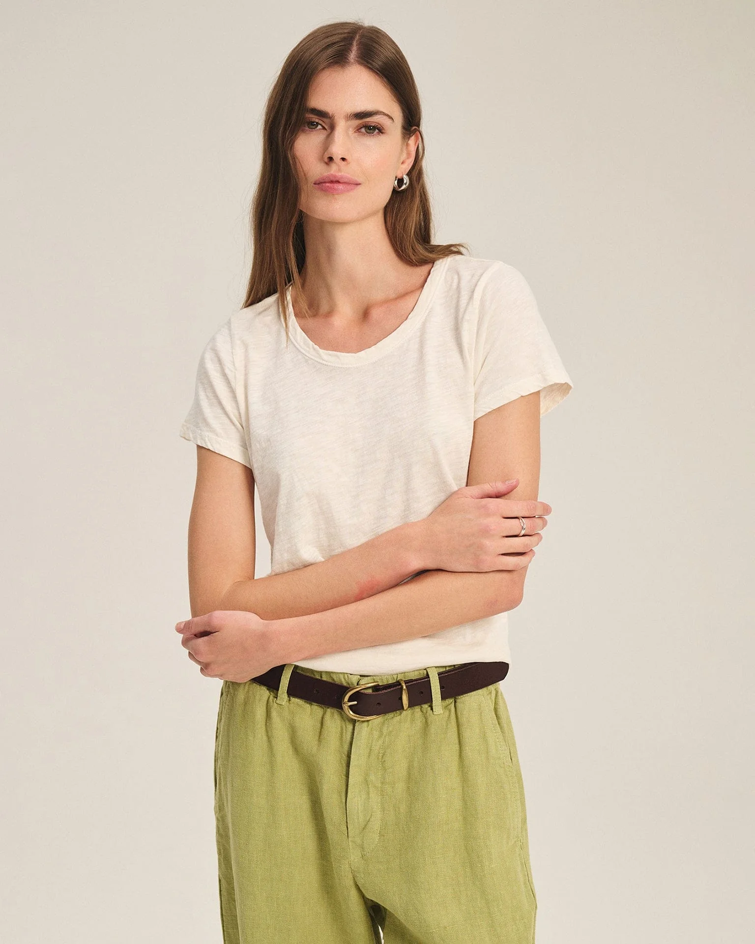 Tilly Short Sleeve Crew Neck Top in Coconut - Image 3