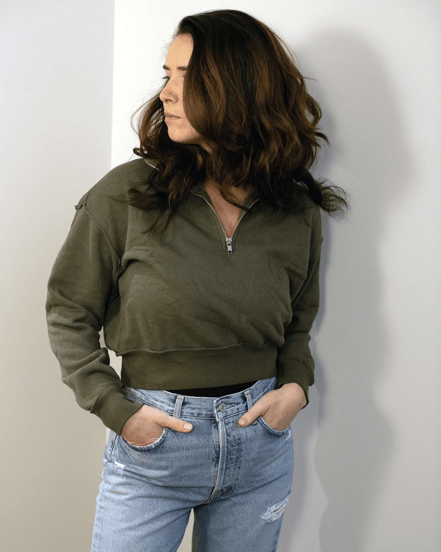 Tova Pullover Sherpa Fleece 1/2 Zip in Olive