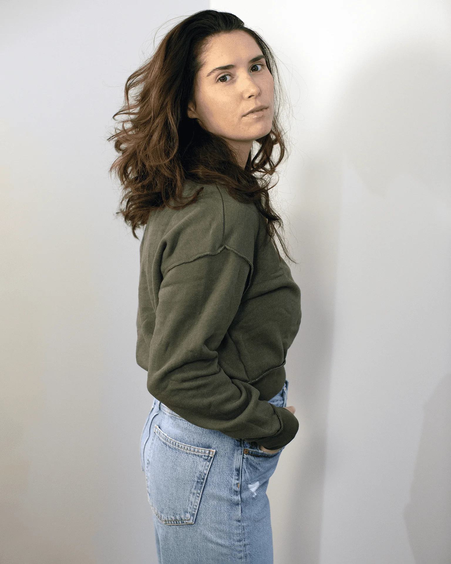 Tova Pullover Sherpa Fleece 1/2 Zip in Olive - Image 2