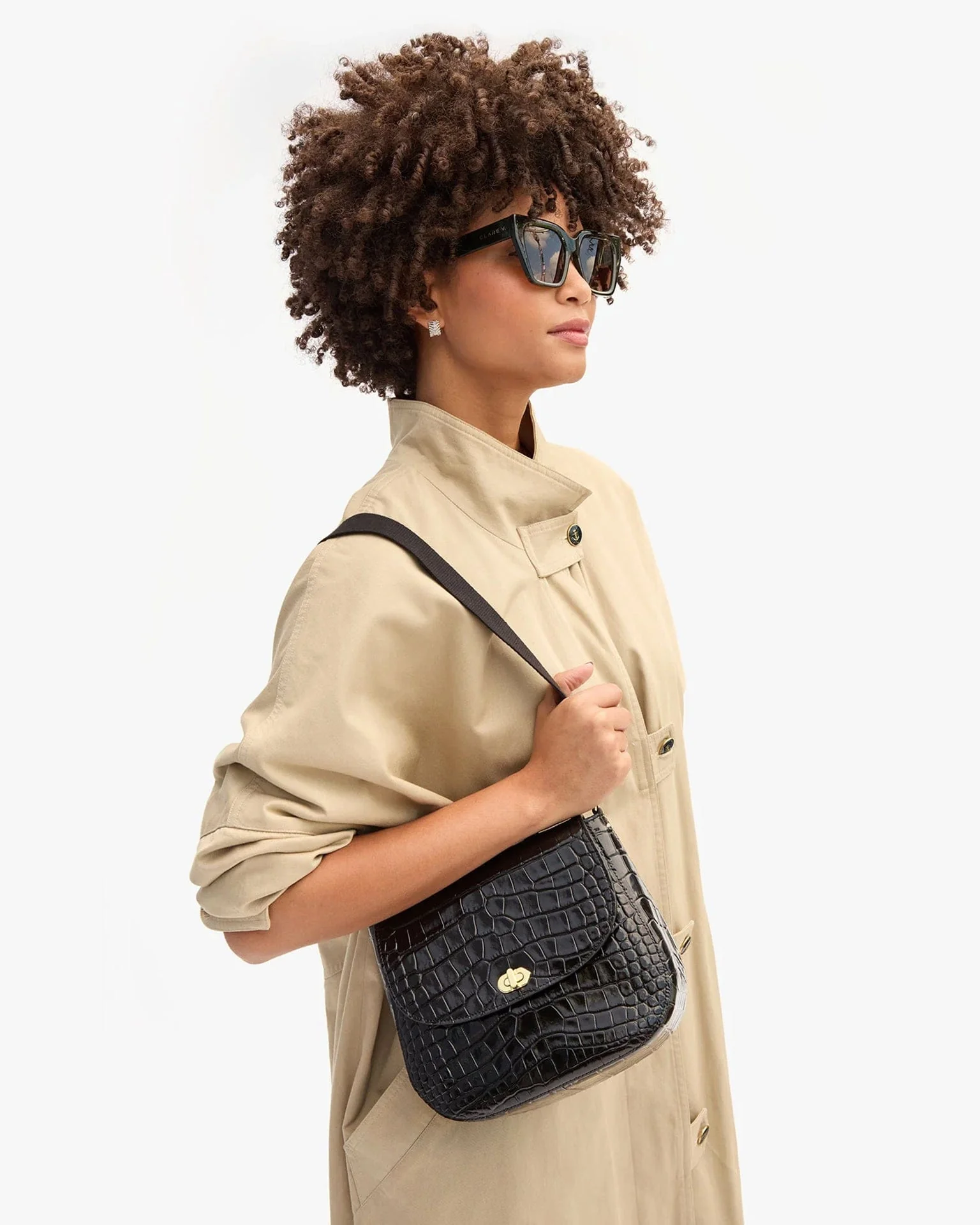 Turnlock Louis w/ Top Handle - Croco in Black - Image 4
