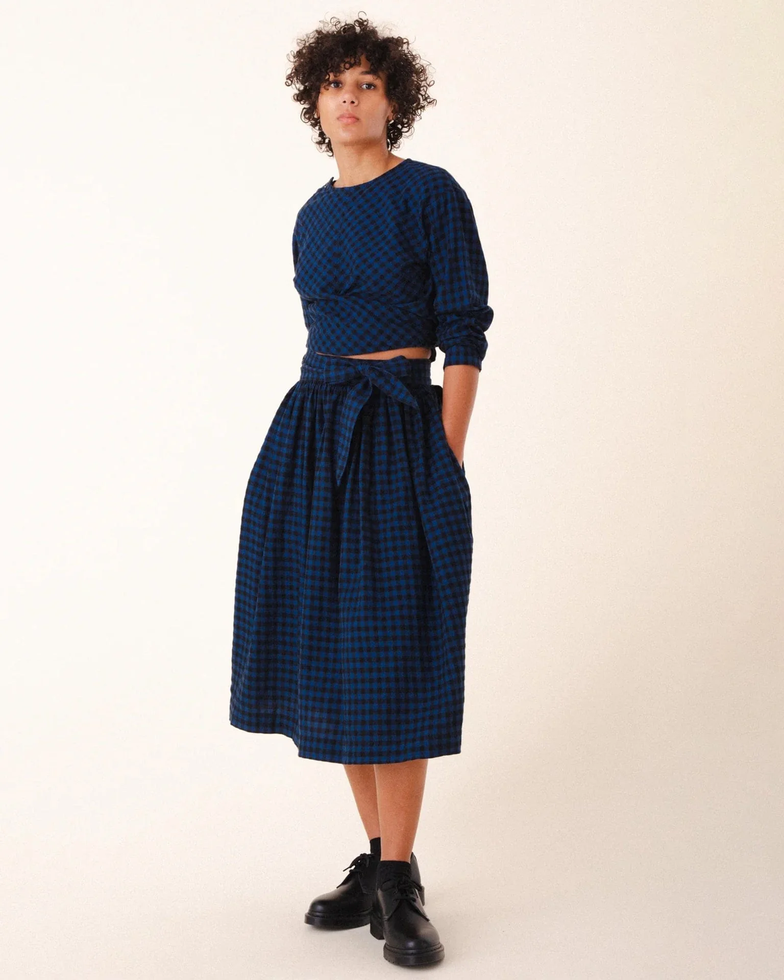 Twist Tie in Blue Mini Check - Image 3