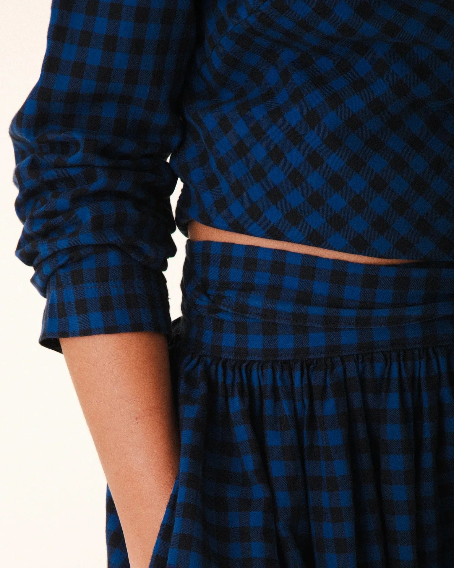 Twist Tie in Blue Mini Check - Image 4