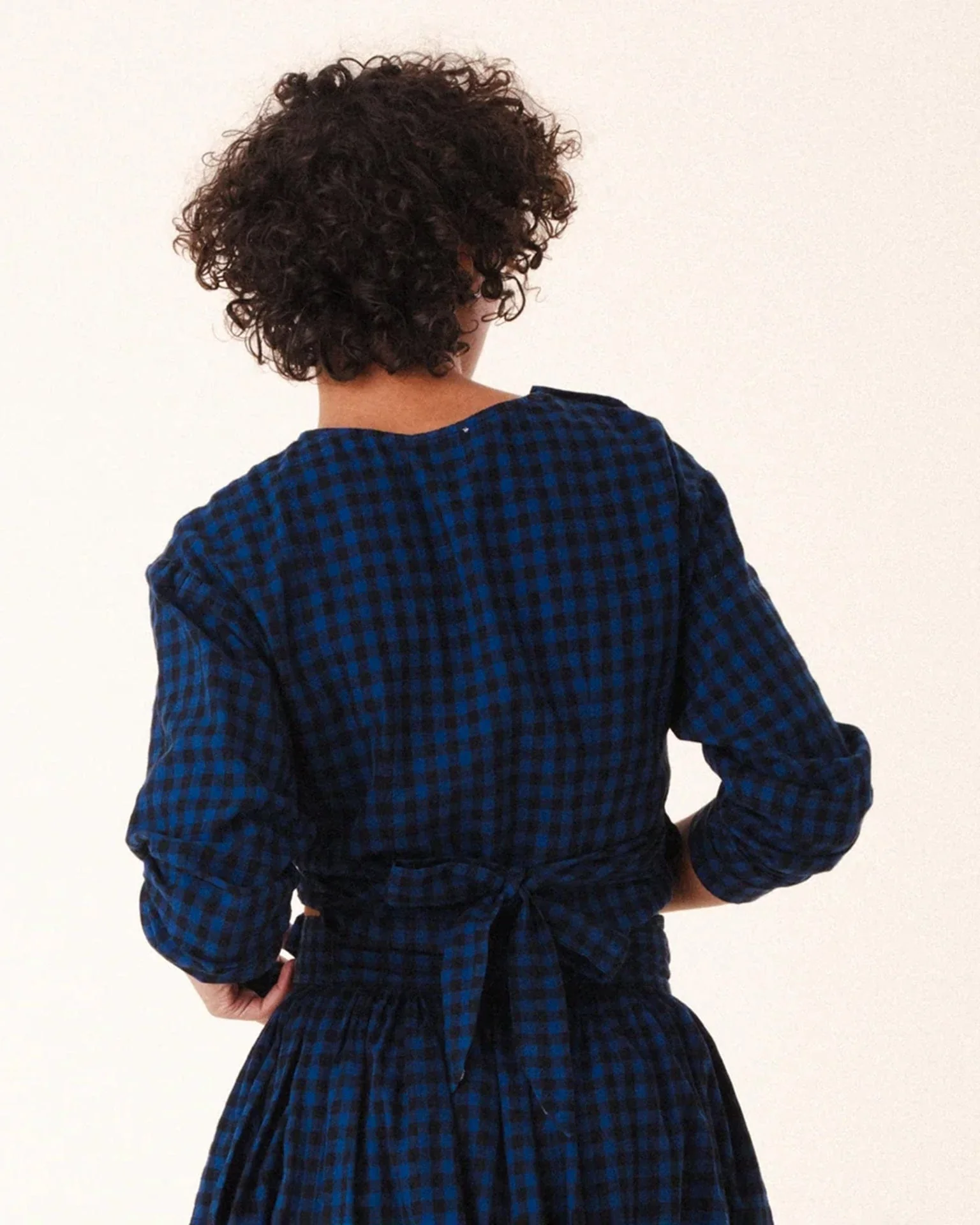 Twist Tie in Blue Mini Check - Image 5