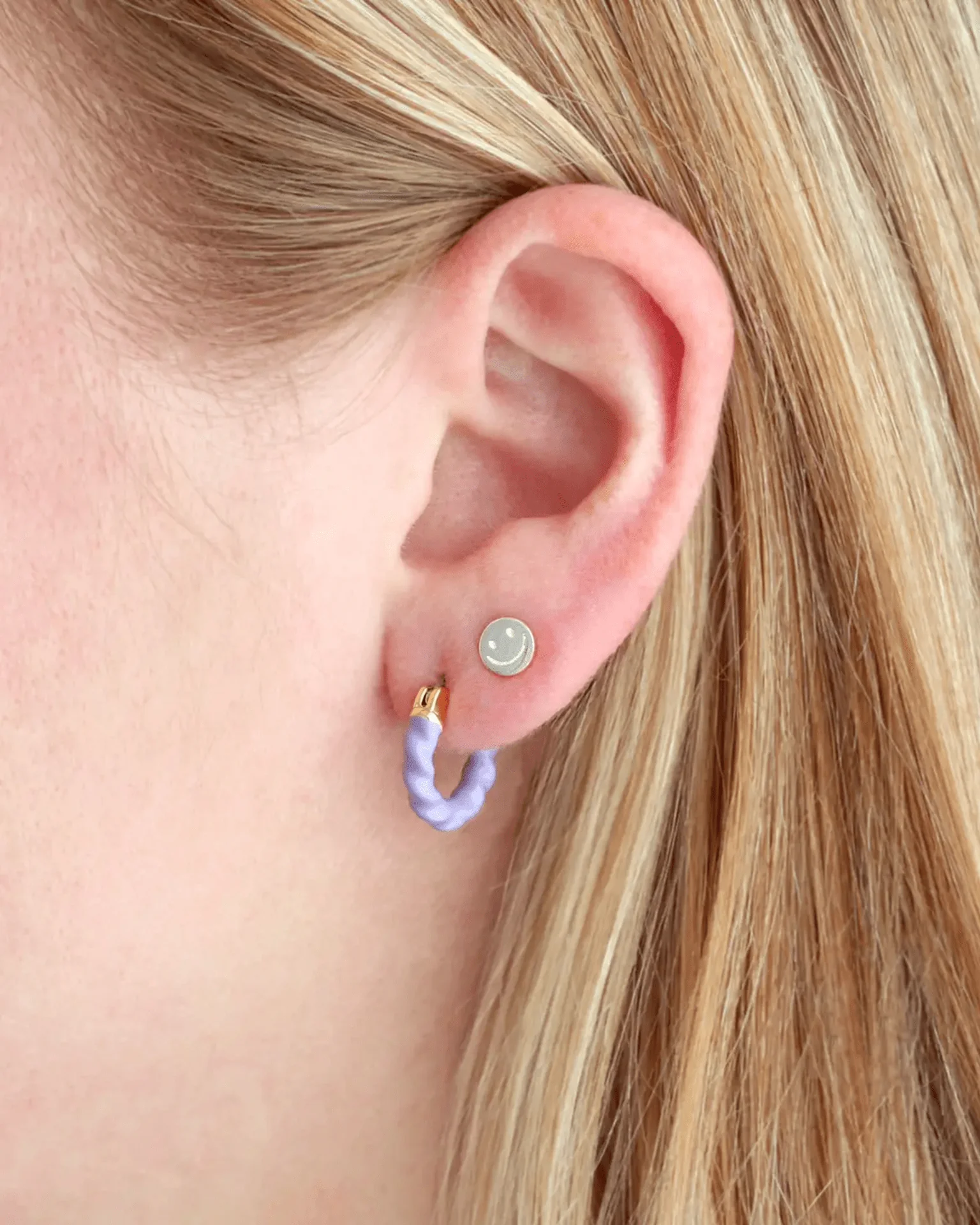 Twisted Enamel Hoop Earrings in Peri - Image 2