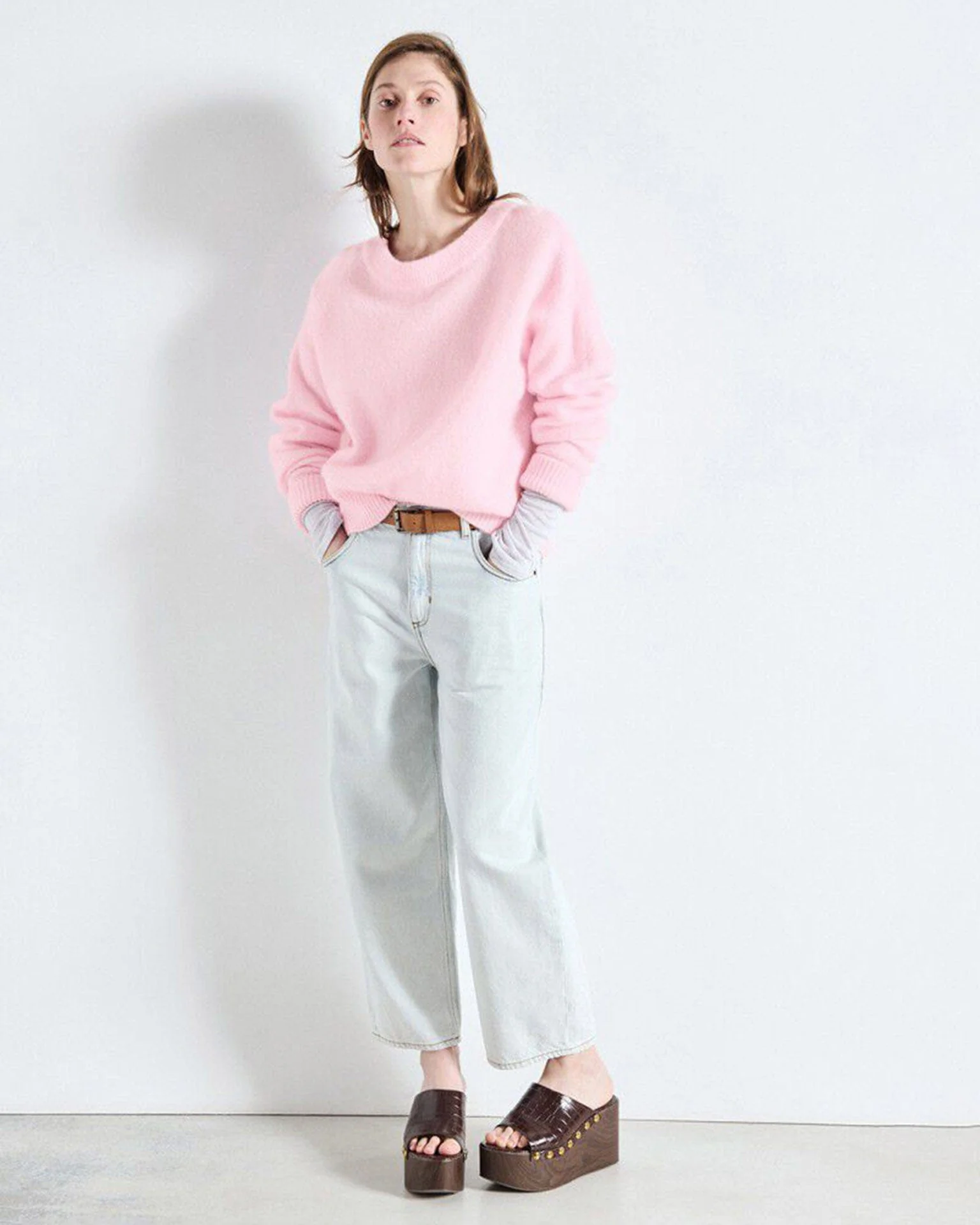 Vito Crewneck Sweater w/ Cuff Slv in Dragee Chine - Image 3