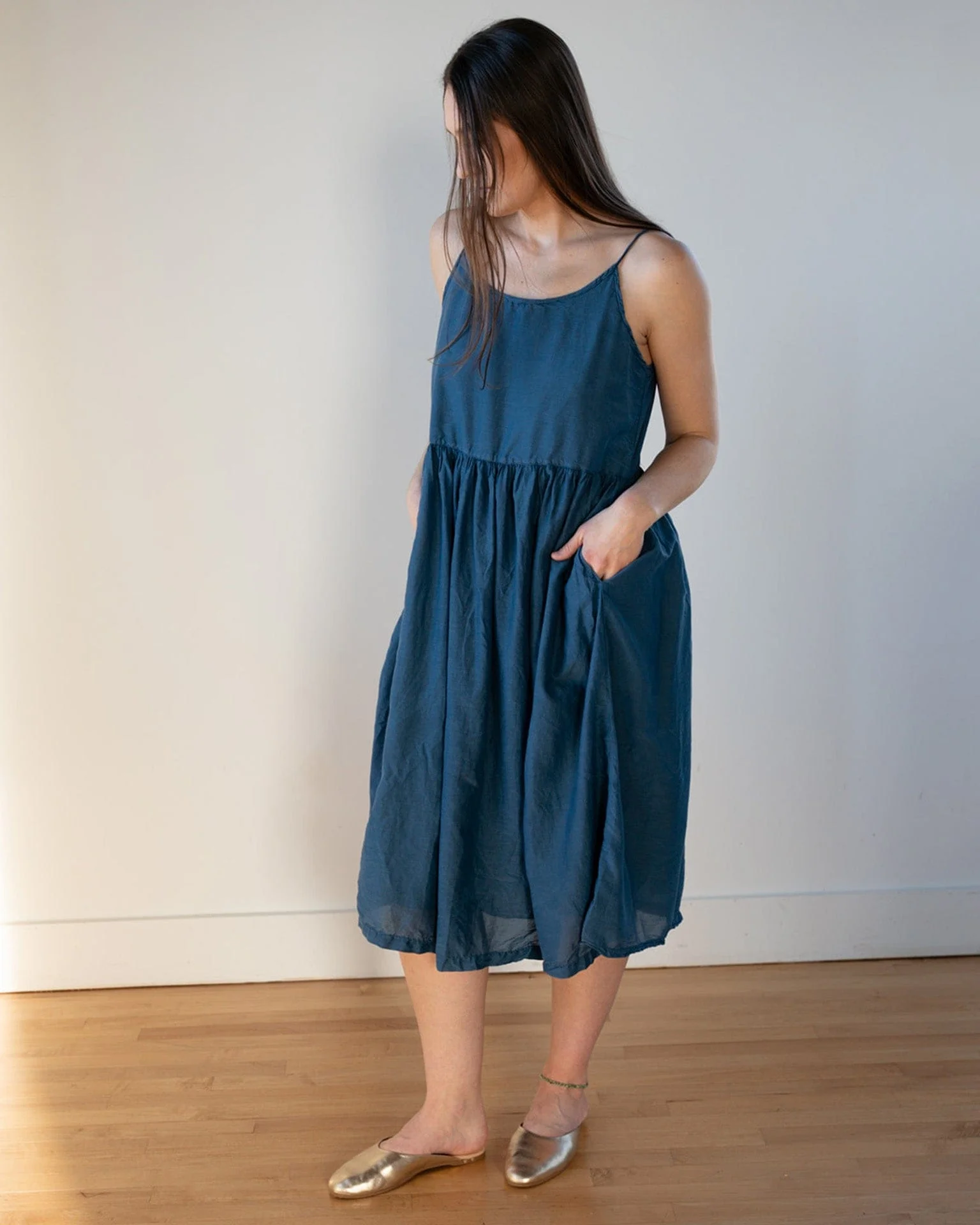 Vivian Keyhole Dress in Moonlit Ocean Cotton Silk - Image 2