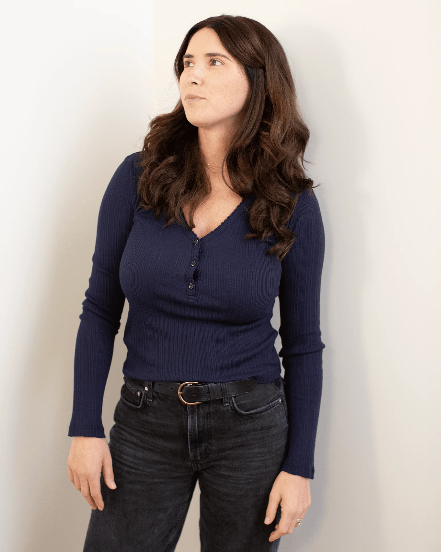Winona L/S Button Top in Navy