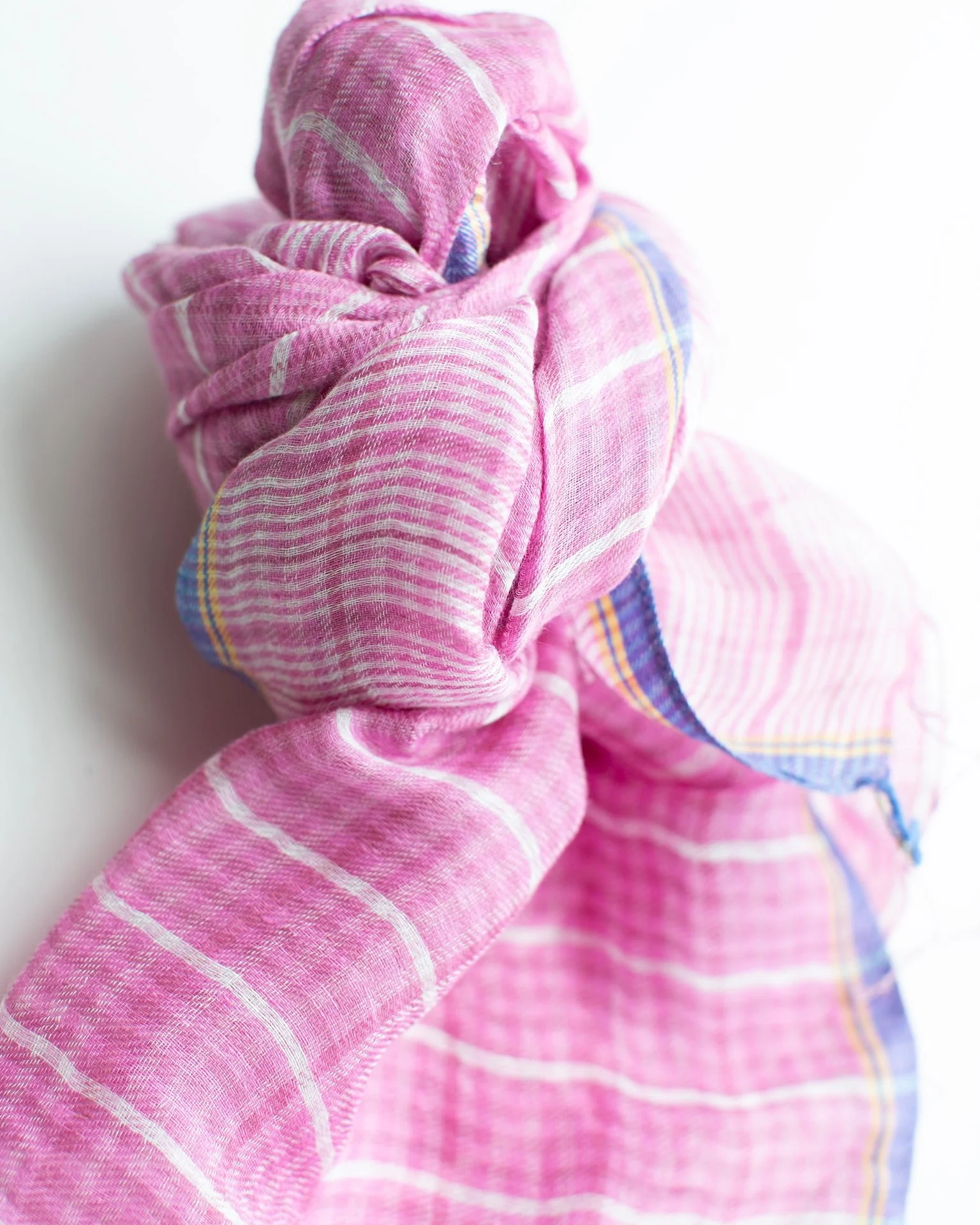 Woven Check Scarf in Rose - Image 3