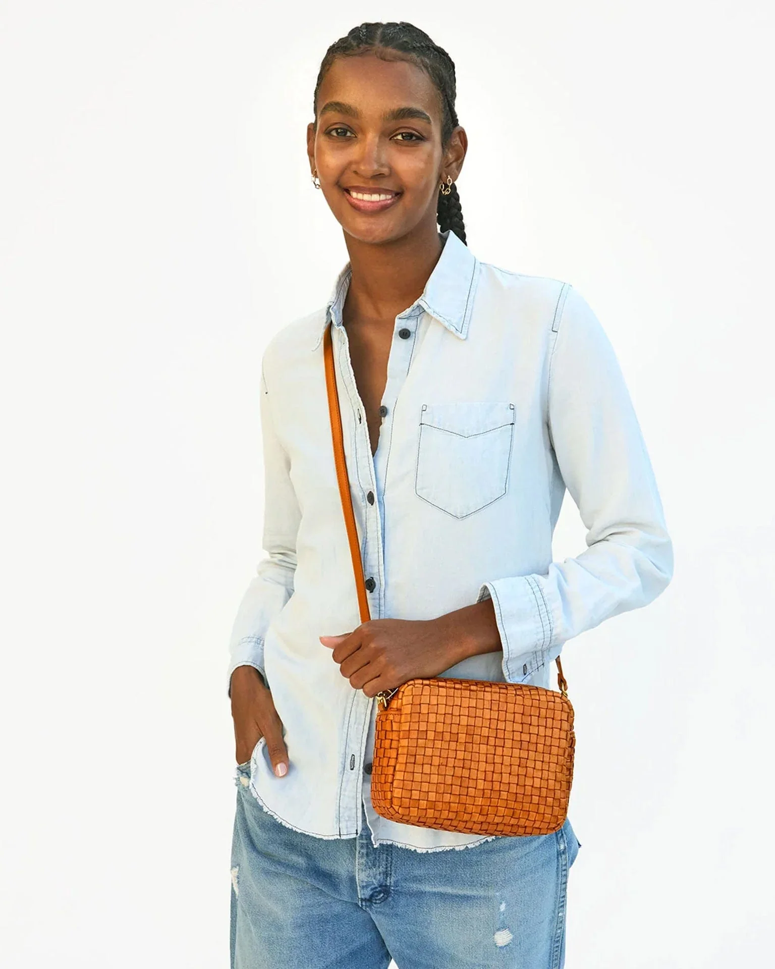 Woven Checker Midi Sac in Natural - Image 2