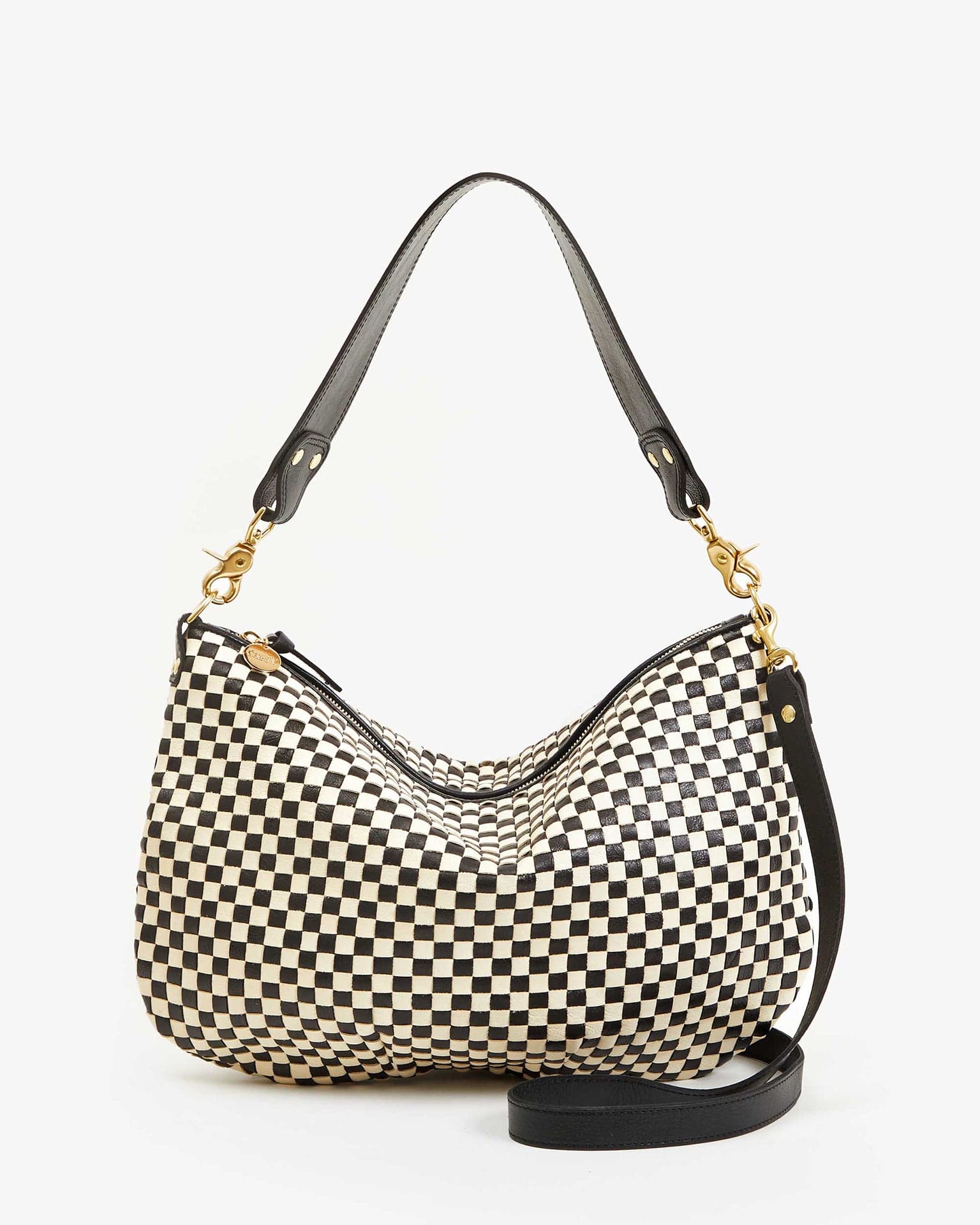 Woven Checker Moyen Messenger in Black & Cream
