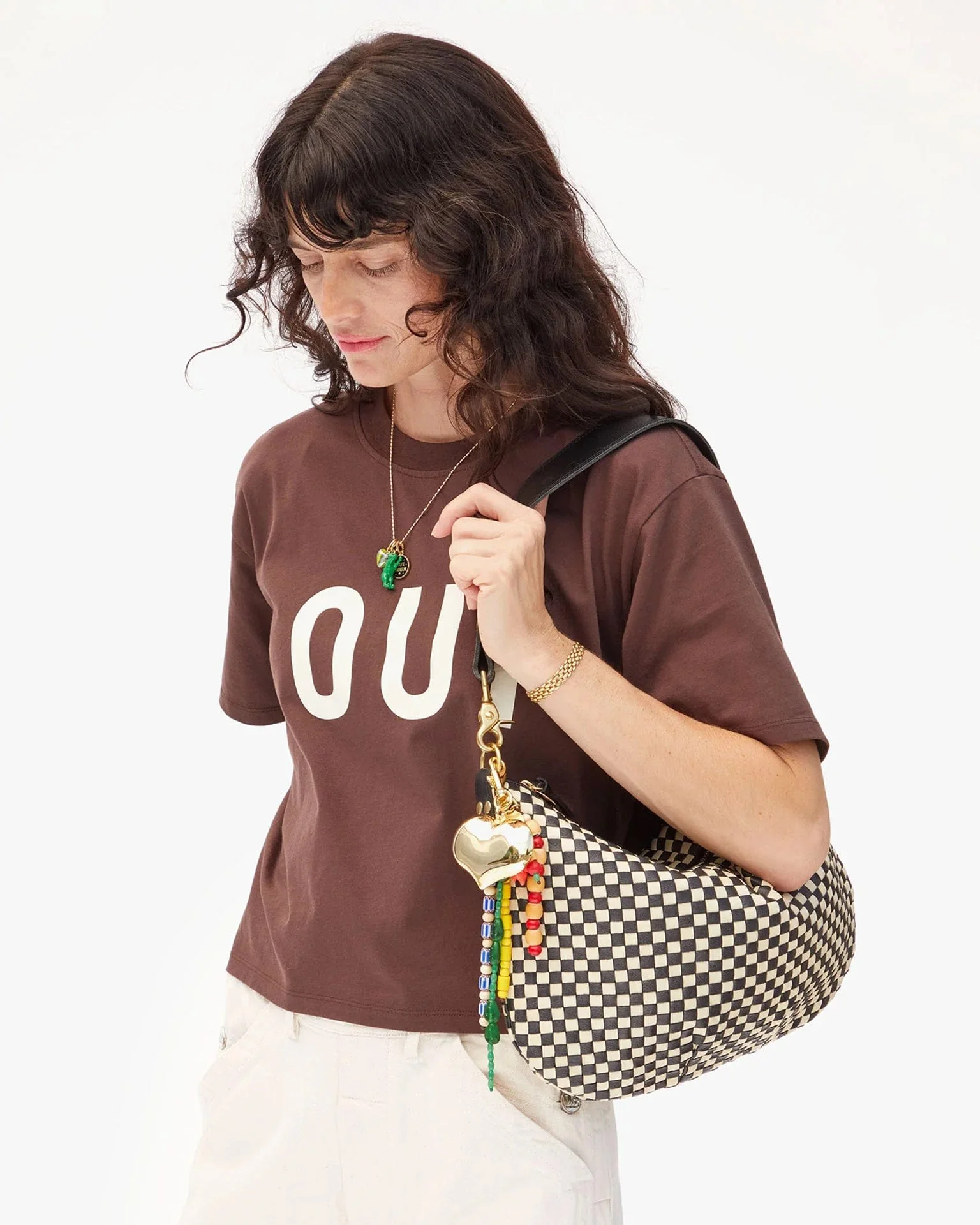 Woven Checker Moyen Messenger in Black & Cream - Image 2
