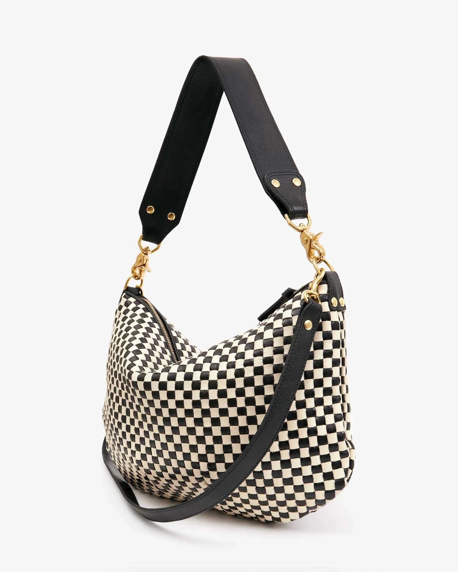 Woven Checker Moyen Messenger in Black & Cream - Image 4