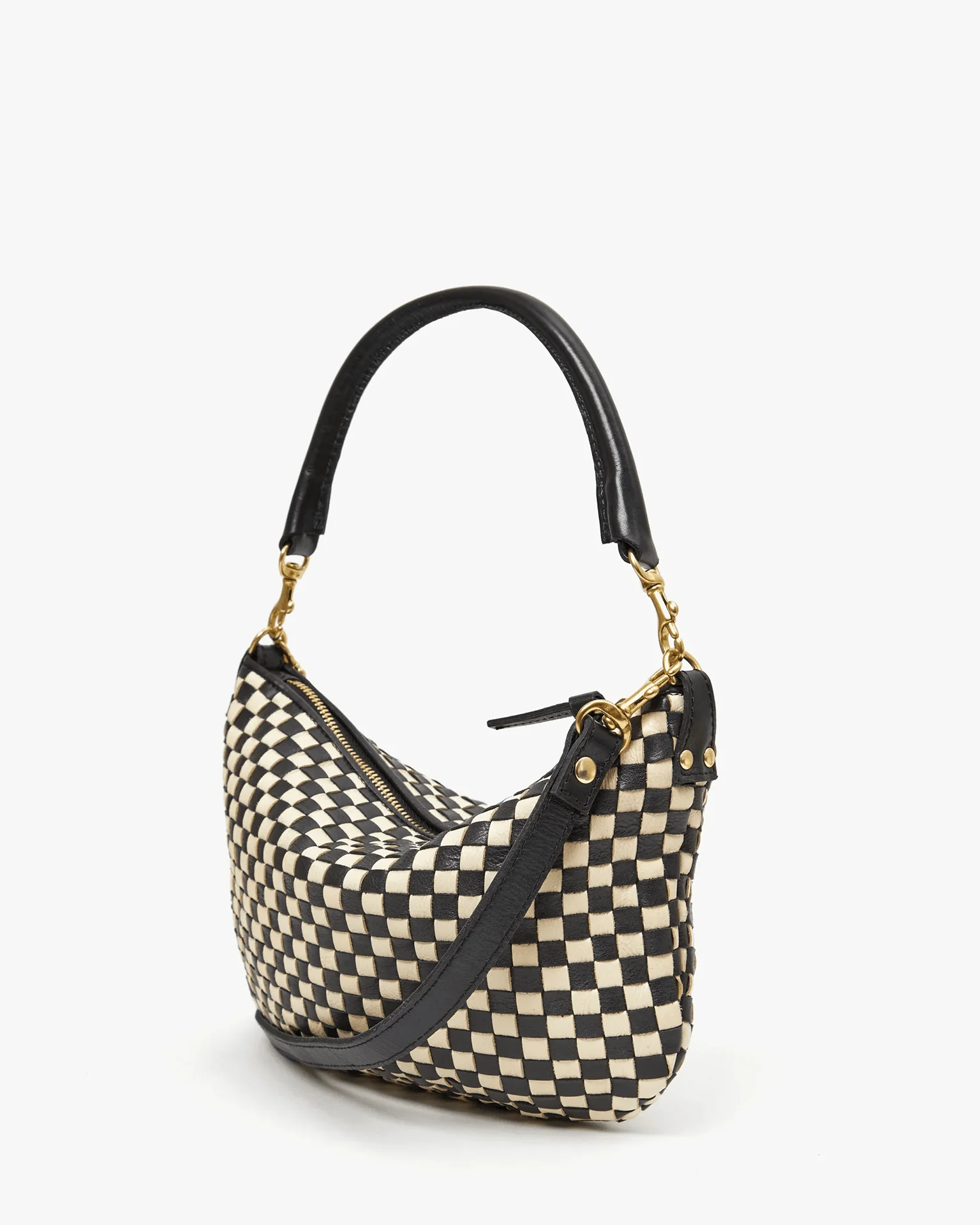 Woven Checker Petit Moyen Messenger in Black & Cream - Image 3