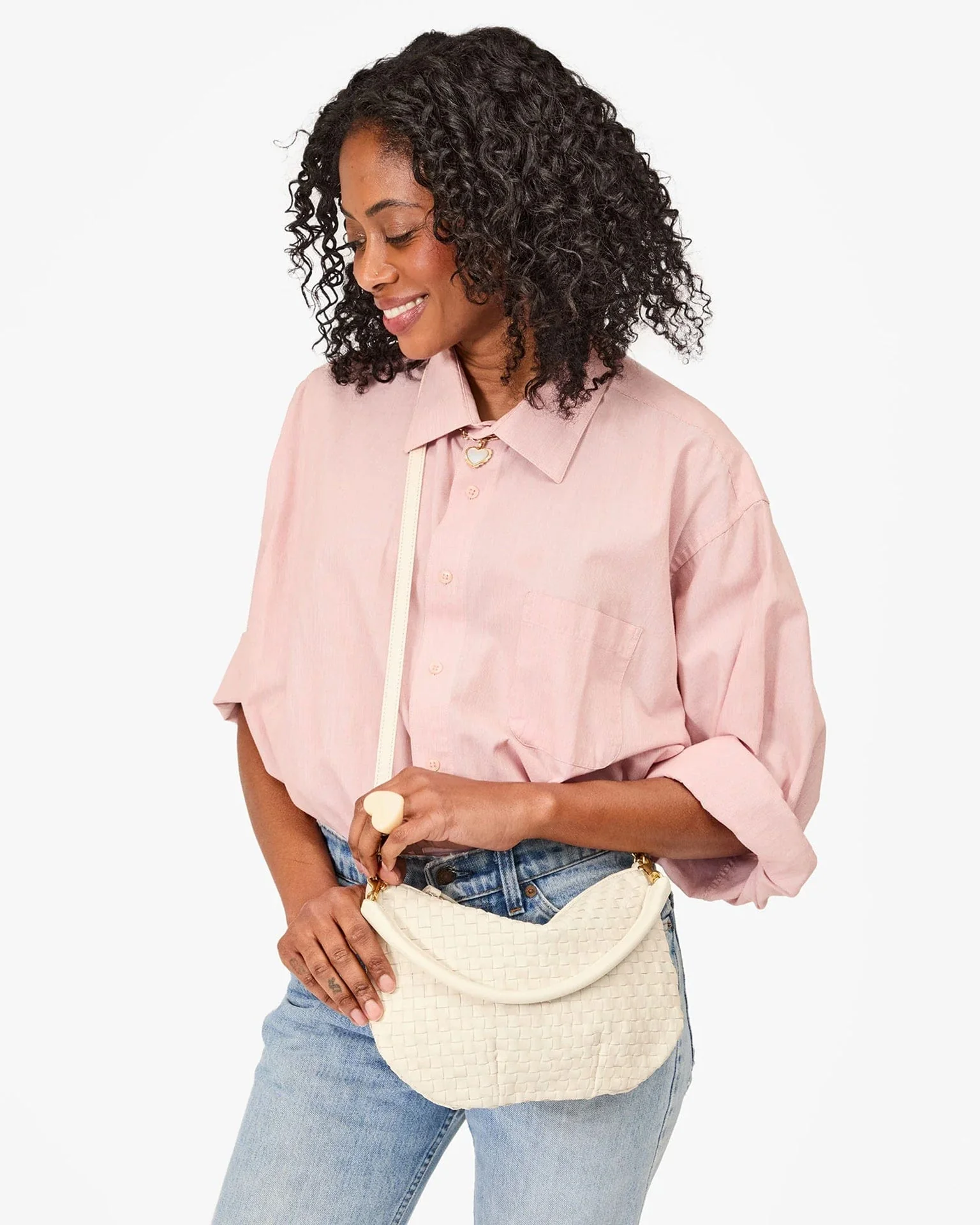 Petit Moyen Messenger - Woven Checker in Cream - Image 2