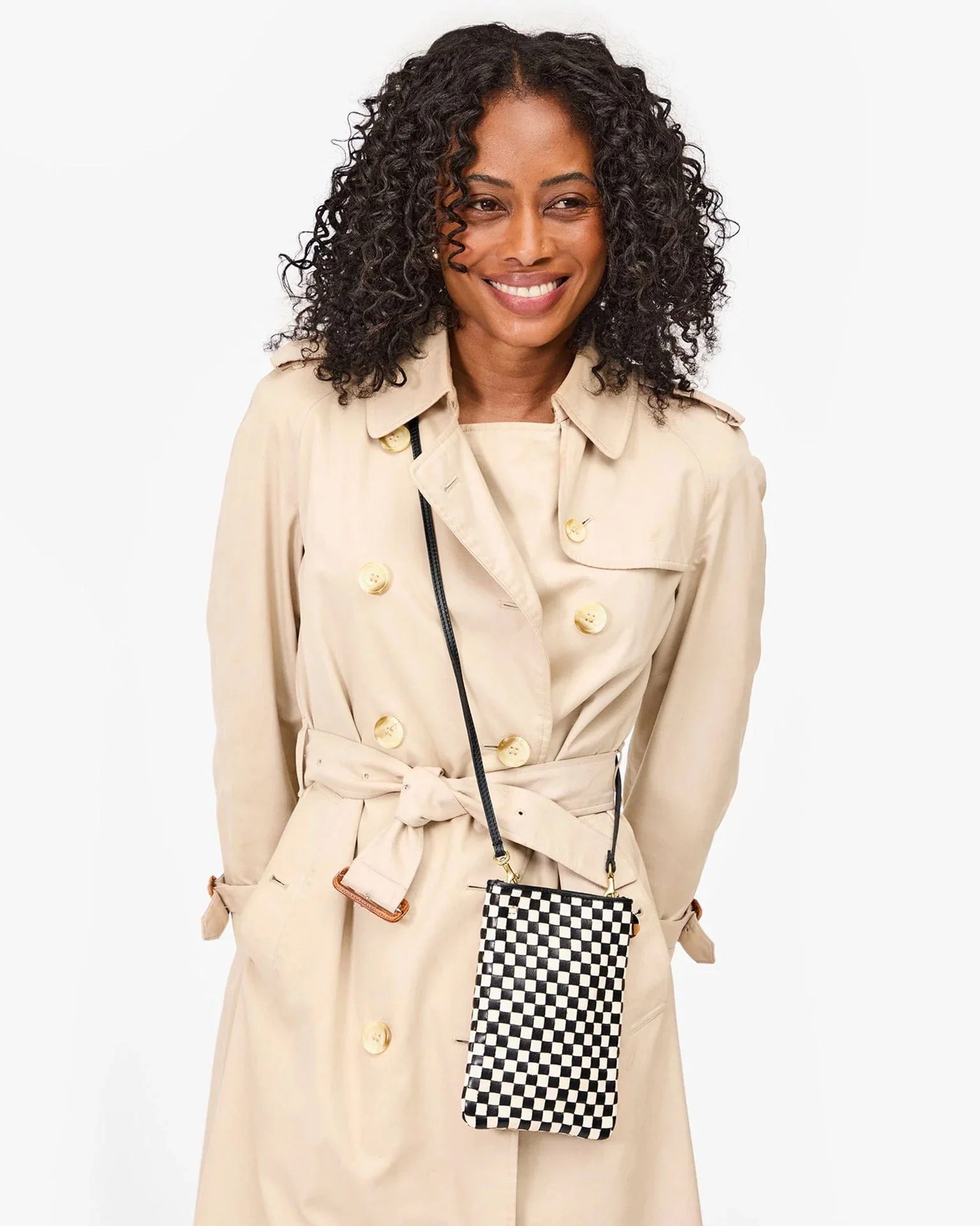 Woven Checker Poche in Black & Cream - Image 2
