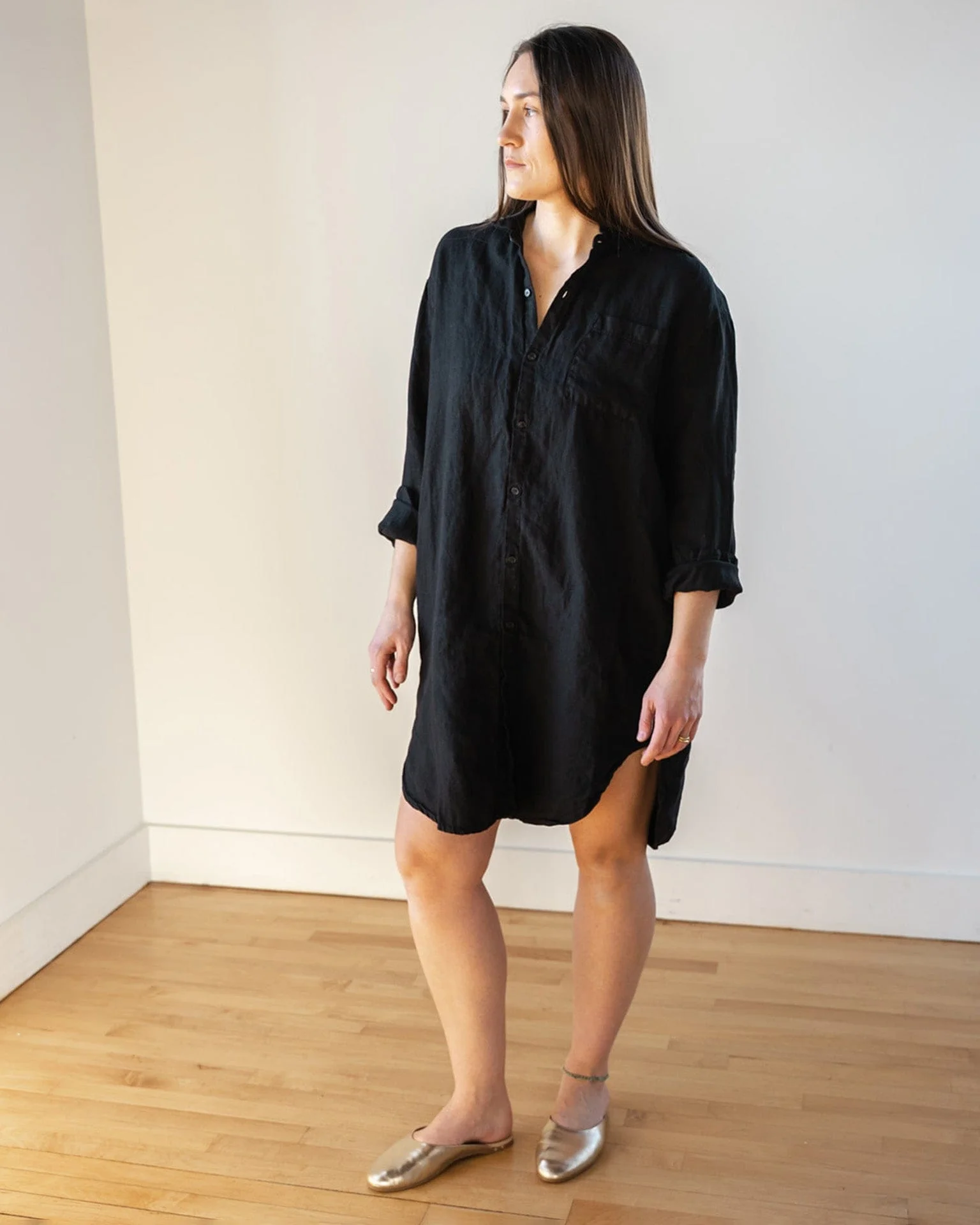 Yuki Shirtdress in Black Linen Twill