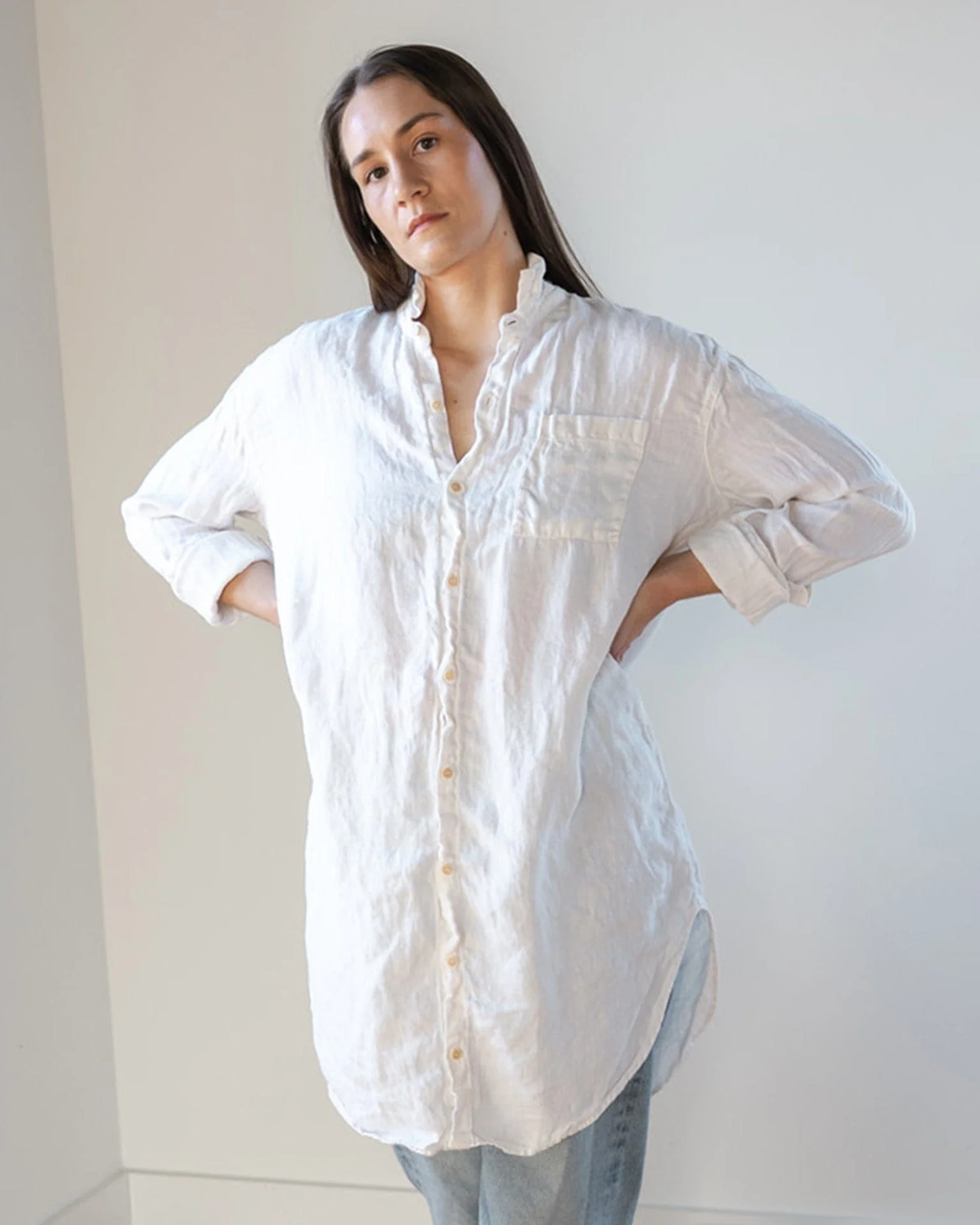 Yuki Shirtdress in White Linen Twill