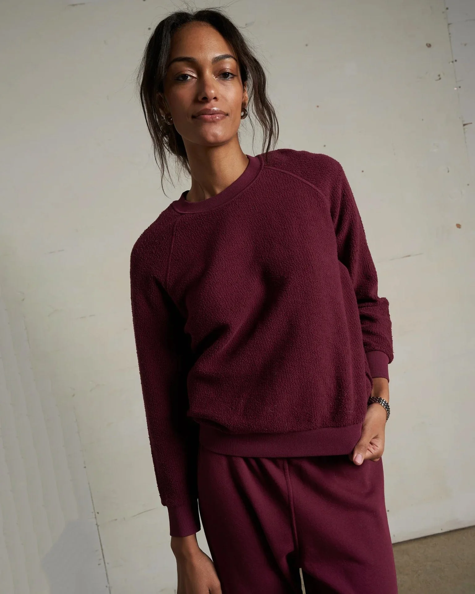 Ziggy Inside Out Fleece L/S Shrunken Crew SS in Dark Burgundy