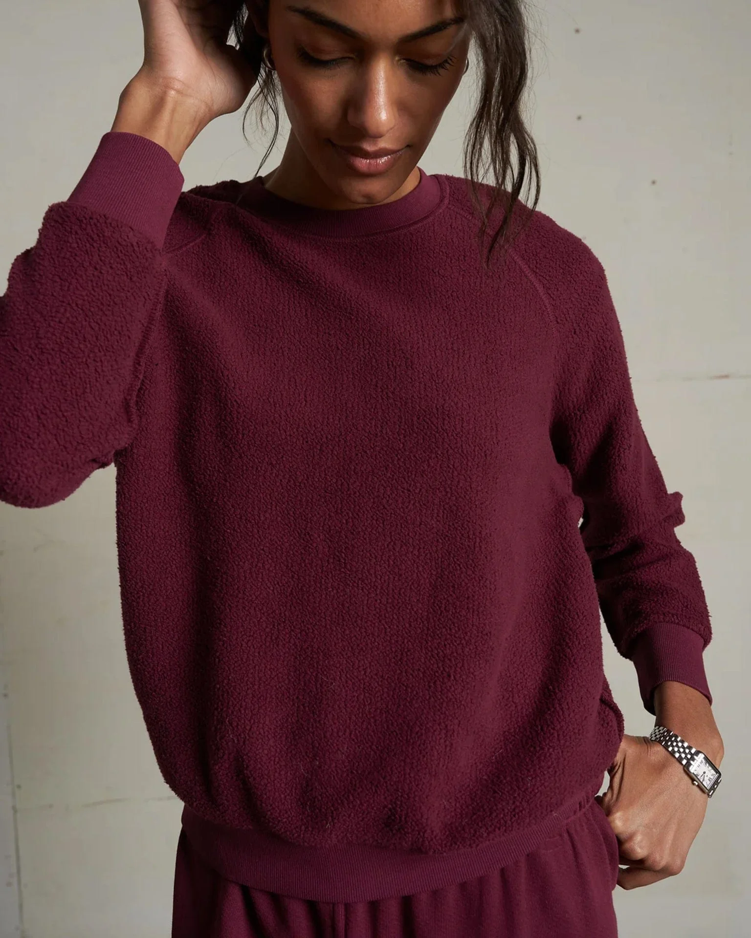 Ziggy Inside Out Fleece L/S Shrunken Crew SS in Dark Burgundy - Image 2