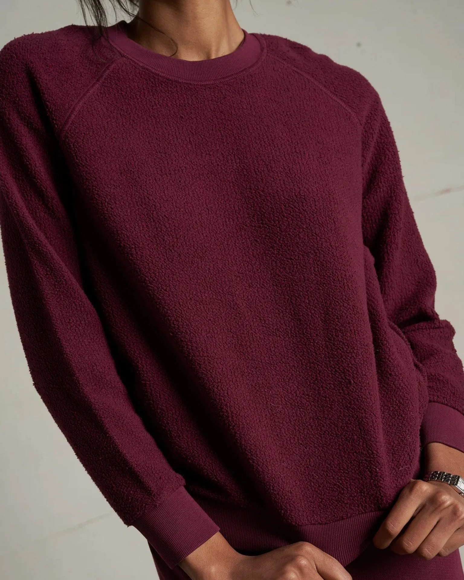 Ziggy Inside Out Fleece L/S Shrunken Crew SS in Dark Burgundy - Image 3
