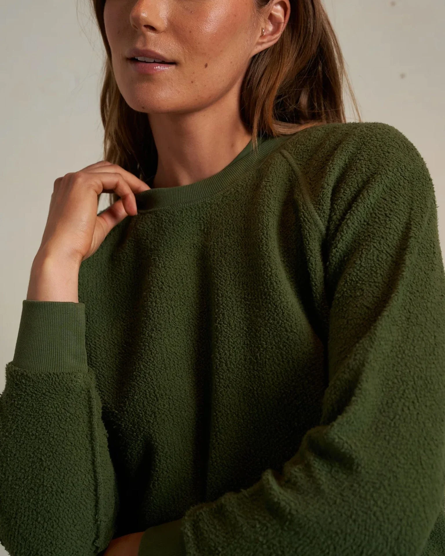 Ziggy Inside Out Fleece L/S Shrunken Crew SS in Fern Green - Image 2