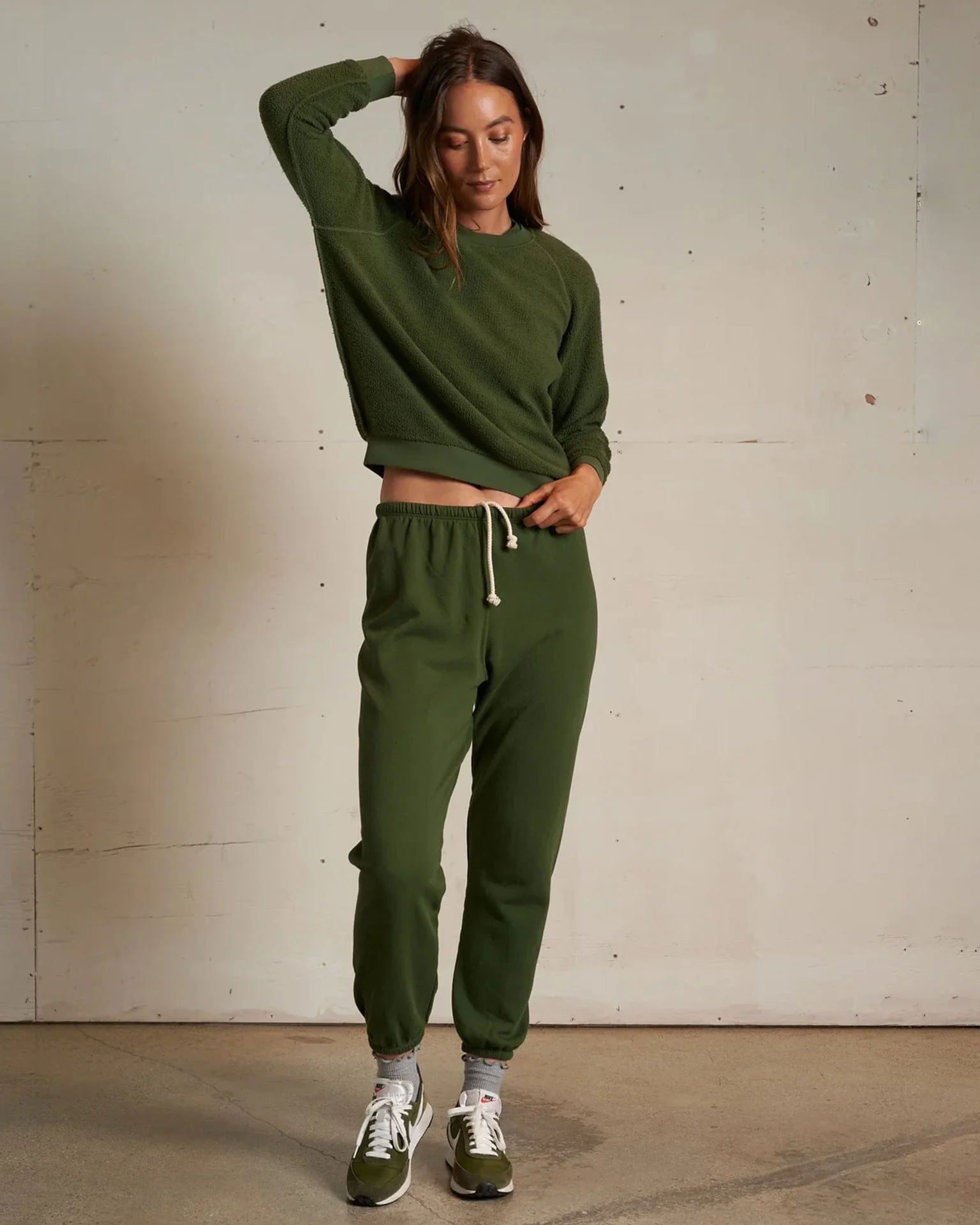 Ziggy Inside Out Fleece L/S Shrunken Crew SS in Fern Green - Image 3
