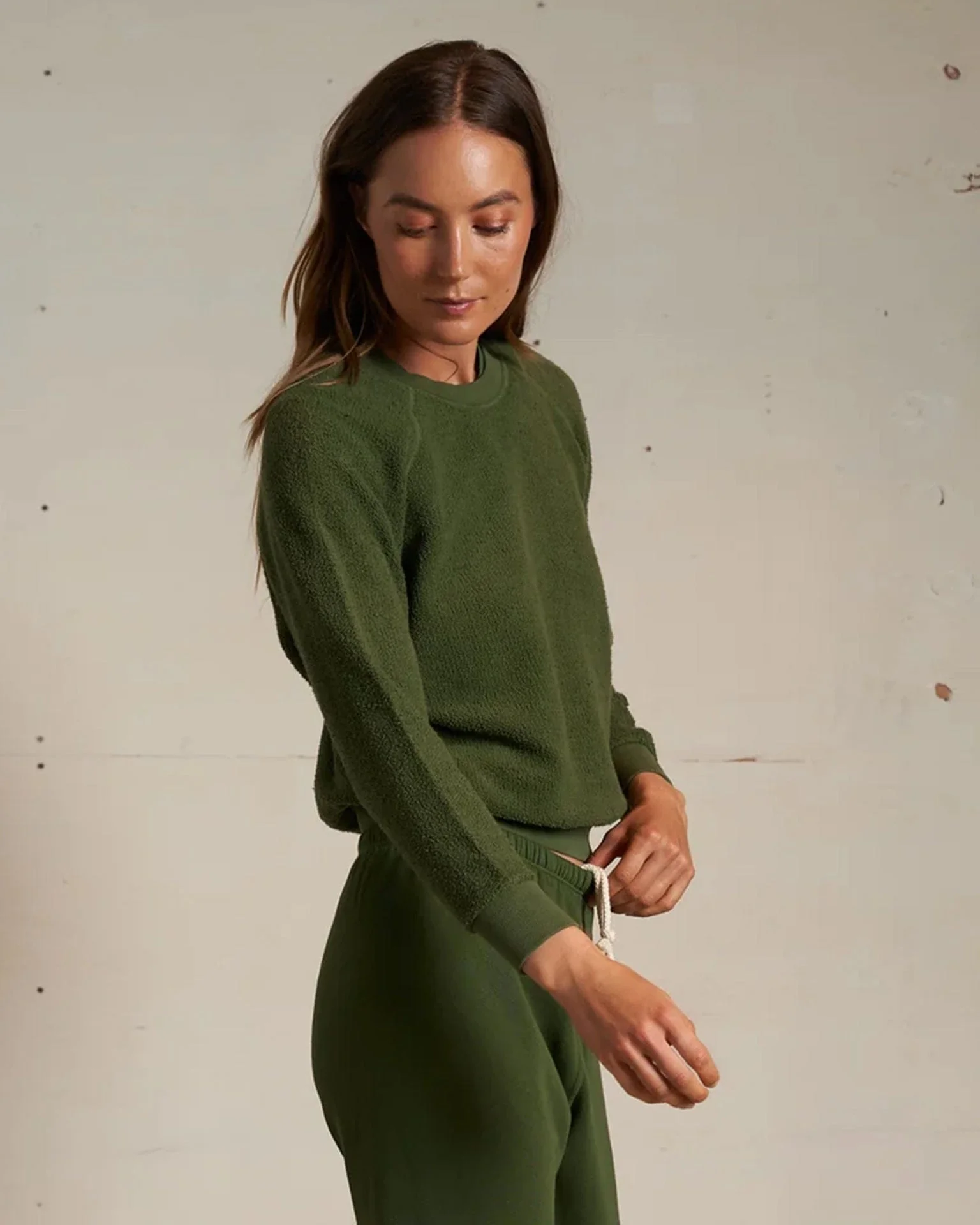 Ziggy Inside Out Fleece L/S Shrunken Crew SS in Fern Green - Image 4