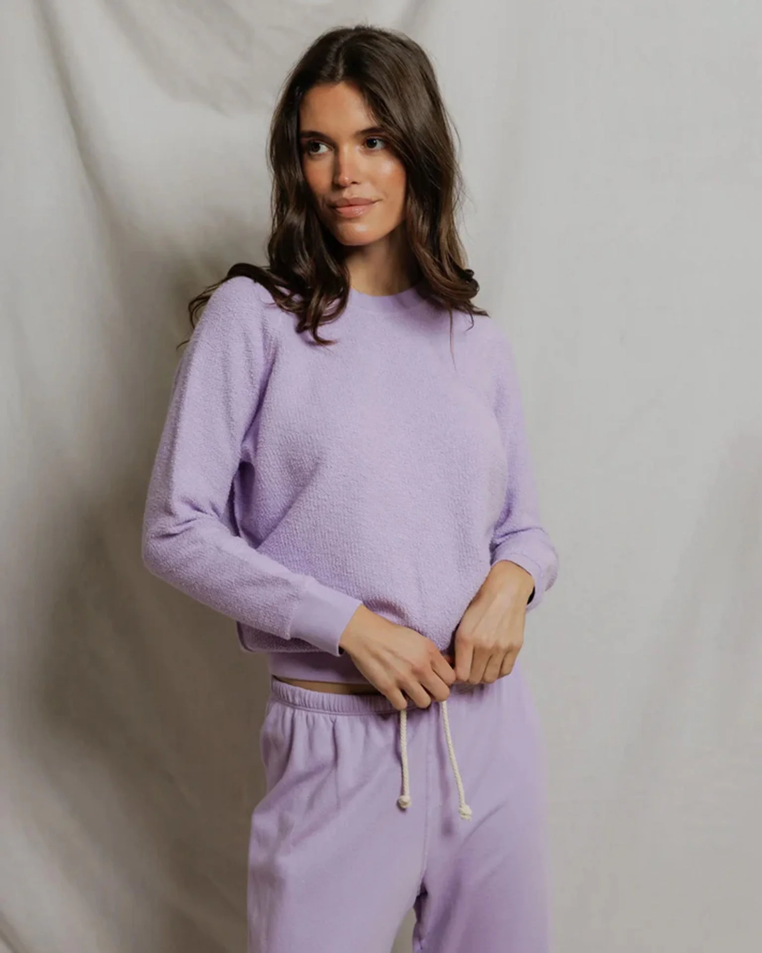 Ziggy - Inside Out Fleece Long Sleeve Shrunken Crewneck Sweatshirt in Ultraviolet